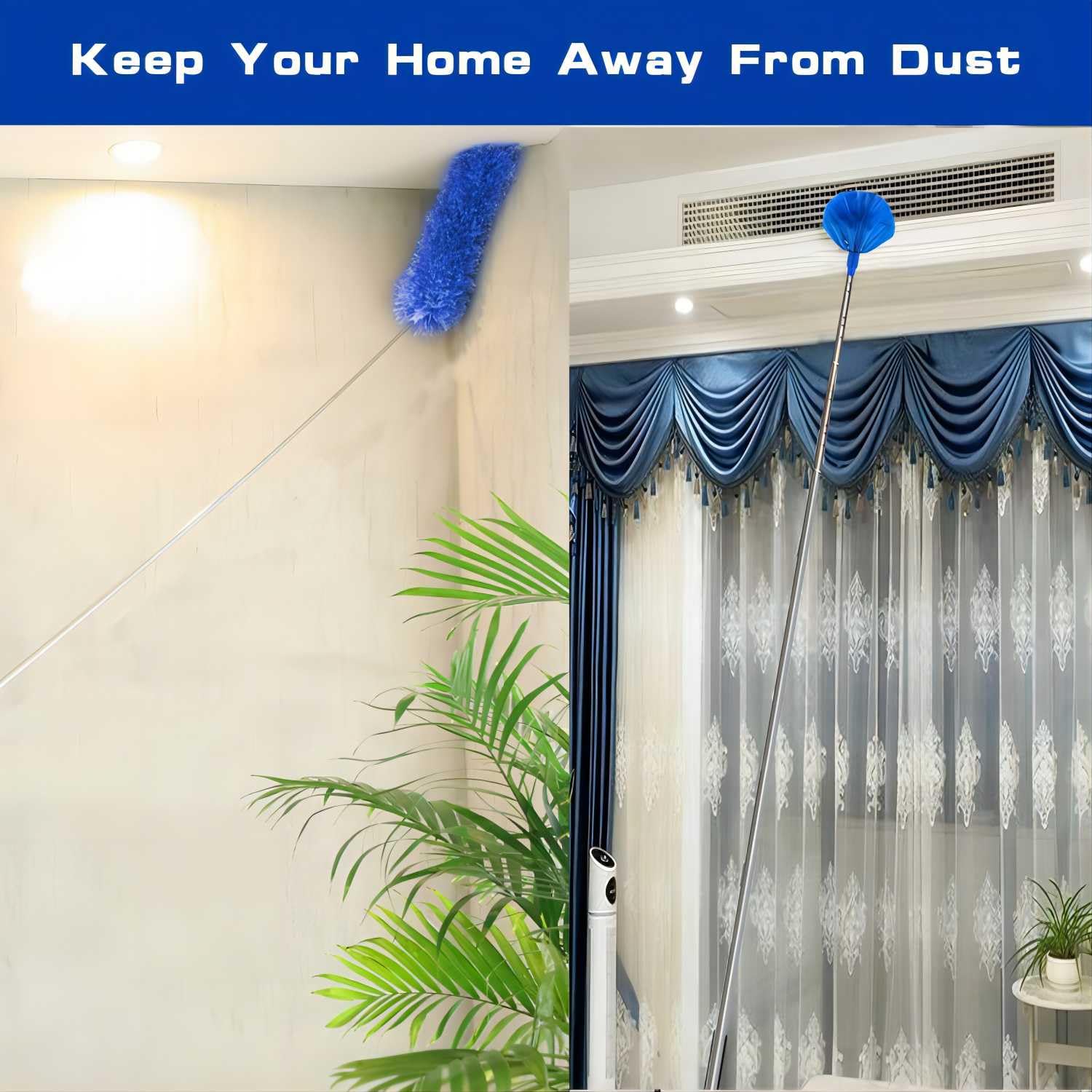 Buysenton Microfiber Duster, 8PCS Feather Duster with 100 Inch Telescoping Extension Pole, Reusable Bendable Dusters, Washable Lightweight Dusters for Ceilings Fans(2023 UAGRED)