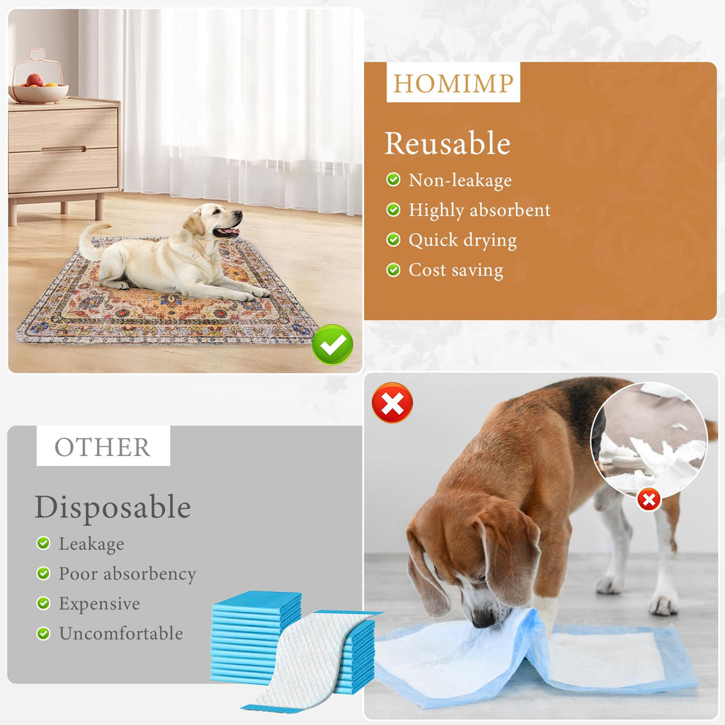 Homimp Washable Pee Pads for Dogs, 2 Pack Reusable Puppy Pads Waterproof, Absorbent and Leakproof Dog Pee Pads, Non Slip Puppy Training Pads, Pet Mat for Floor,Crate,Couch,Whelping,Beige 36"x36"