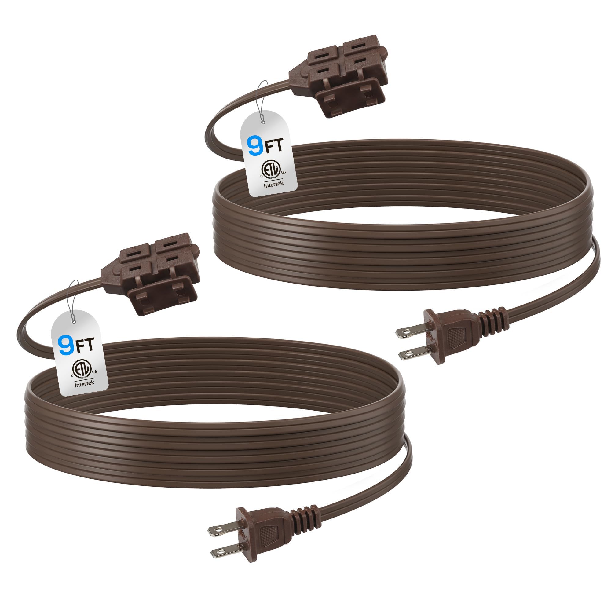 BN-LINK 6ft Indoor Extension Cord, 2 Pack, 3-Outlet Polarized Flat Cable, Household Power Cord for Home, Office, and Holiday Decorations, Black