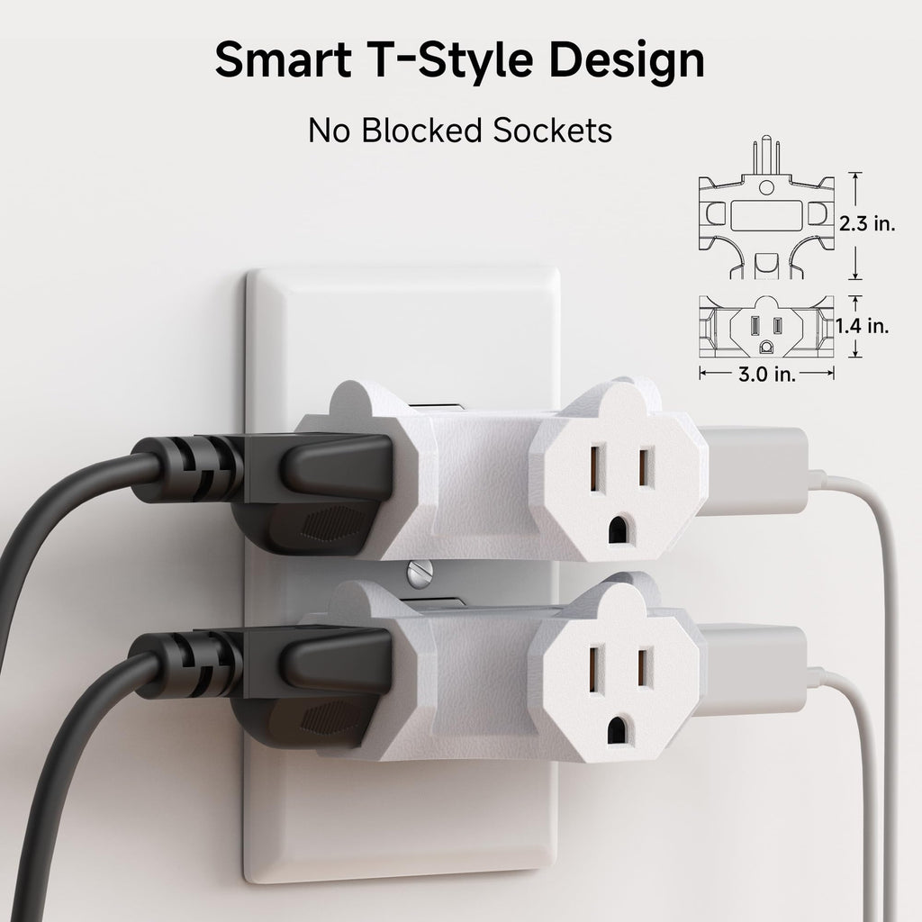 [ETL Listed] Cable Matters 3-Pack 3 Way Plug Adapter 15A 1875W, 3 Prong 3 Outlet Adapter, Power Splitter Plug Outlet, 3 Way Electrical Splitter, Black
