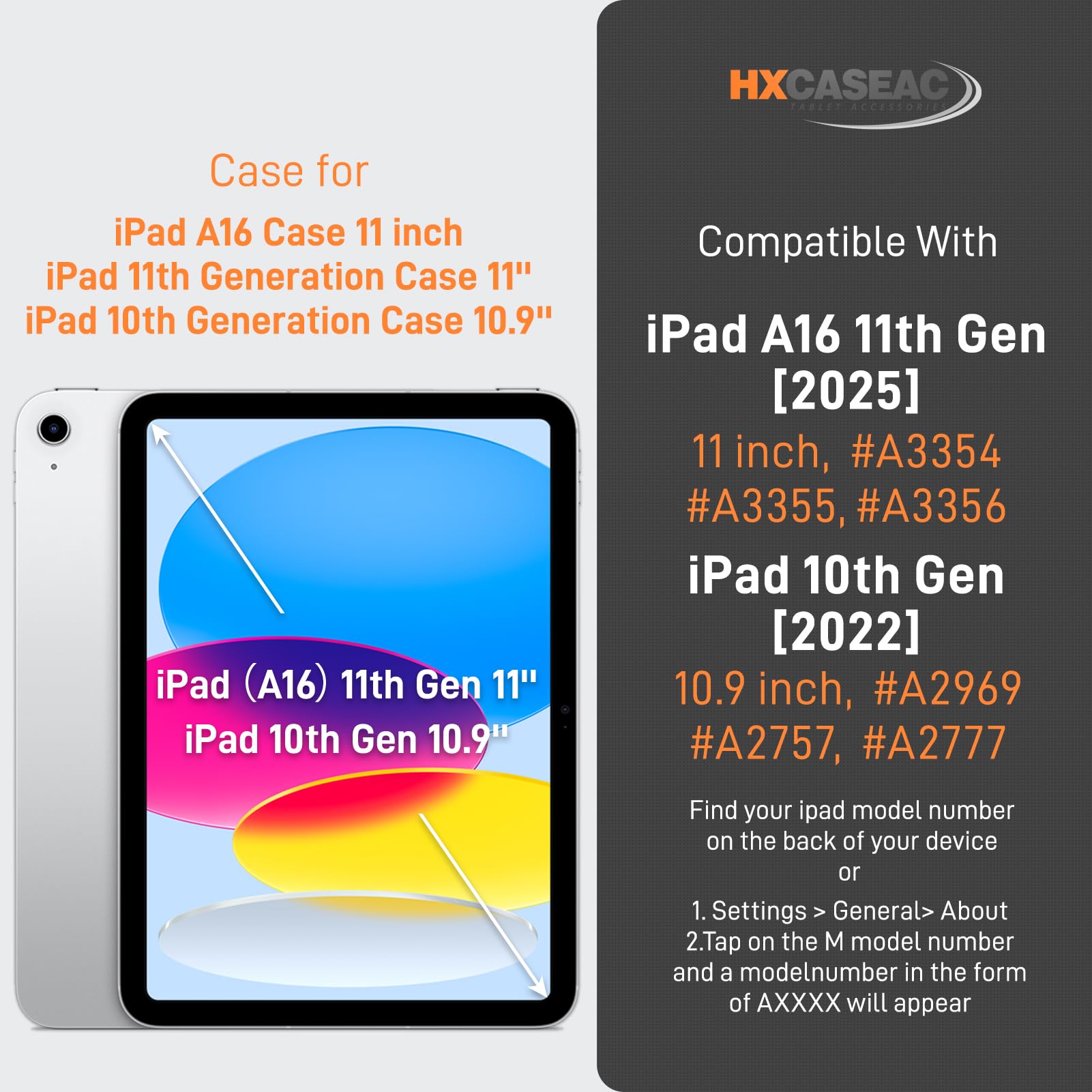 HXCASEAC Case for iPad 9th/8th/7th Generation 10.2 inch, with Pencil Holder, Screen Protector, Hand Strap, Heavy Duty Protective for iPad 9/8/7 Case 10.2-inch 2021/2020/2019, Orange