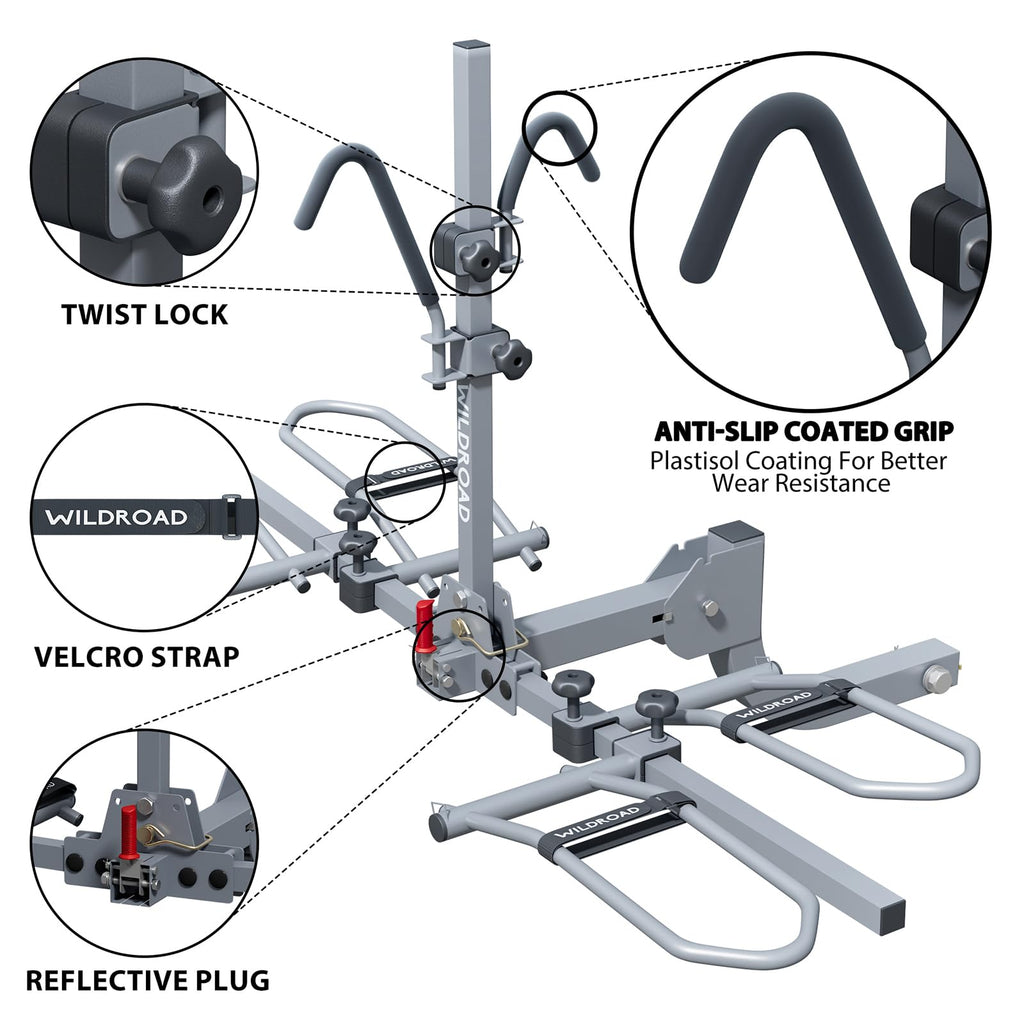 WILDROAD Hitch Bike Rack, Wobble Free Smart Tilting Bike Rack, Foldable 2-Bike Rack for Standard, Fat Tire and E-Bike, 2-Bike 180 lbs Capacity, Fits 2-inch Receiver
