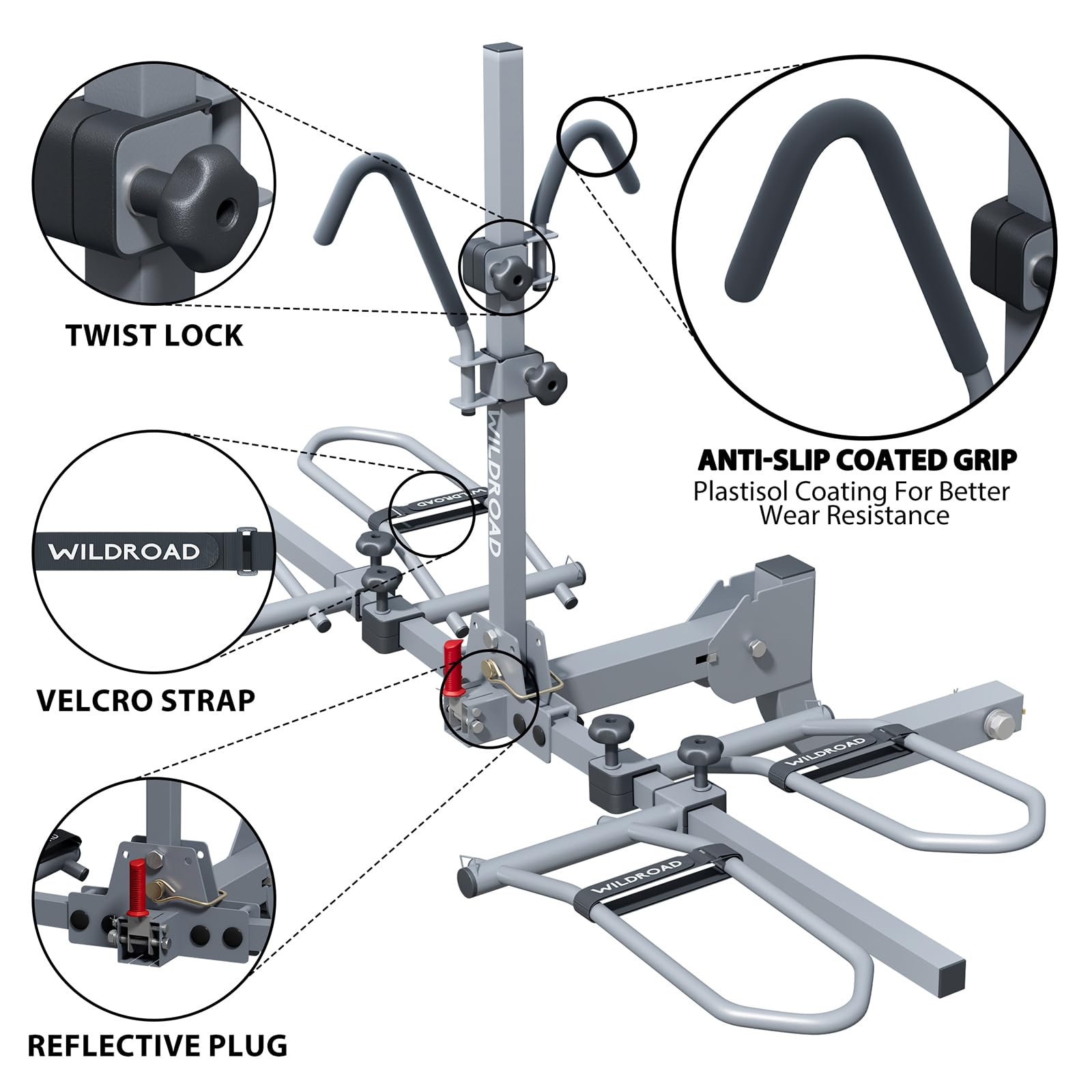 WILDROAD Hitch Bike Rack, Wobble Free Smart Tilting Bike Rack, Foldable 2-Bike Rack for Standard, Fat Tire and E-Bike, 2-Bike 180 lbs Capacity, Fits 2-inch Receiver