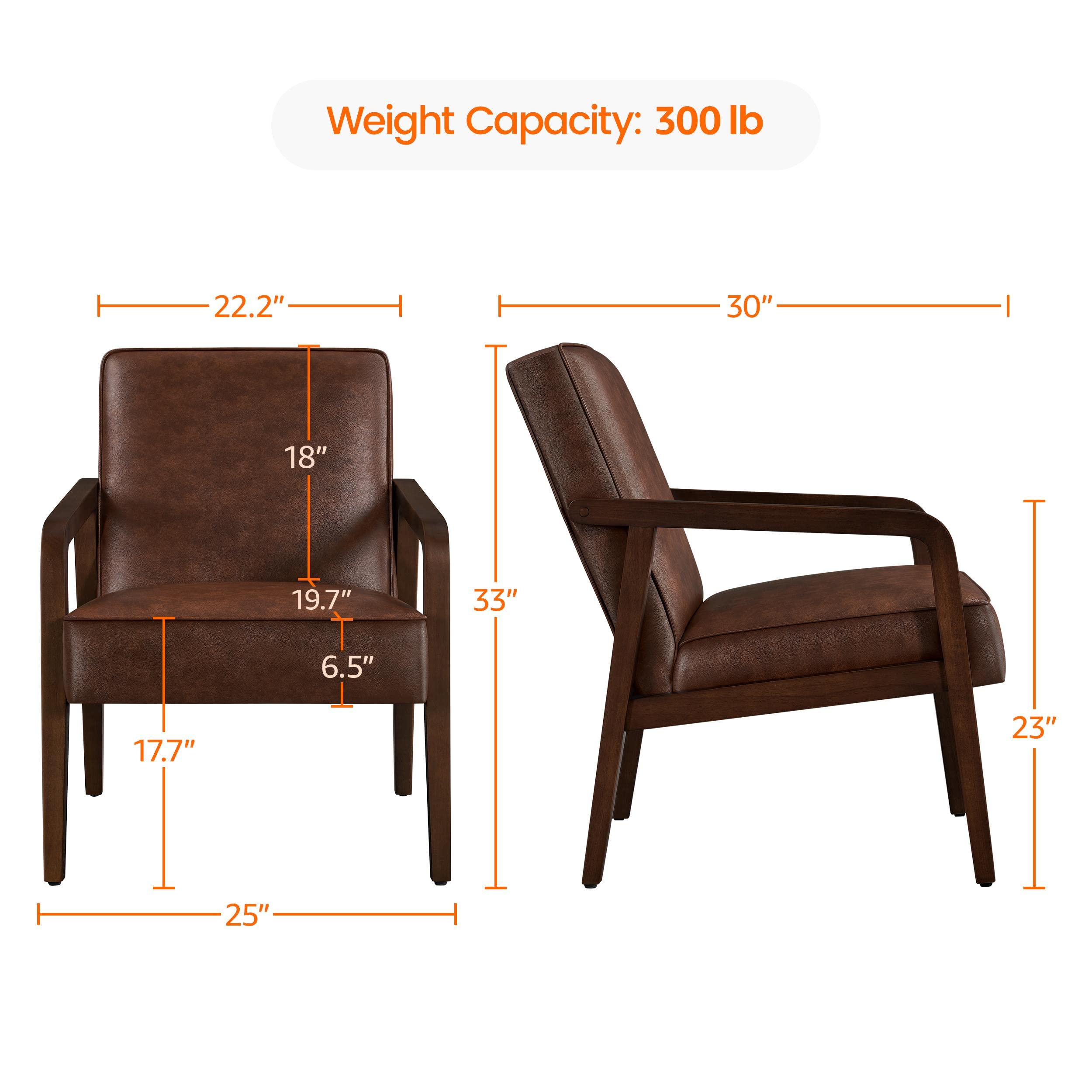 Yaheetech Accent Chair, PU Leather Reading Chair, Mid Century Modern Arm Chair with Solid Wood Frame for Living Room Bedroom Waiting Room, 2 Pieces, Black
