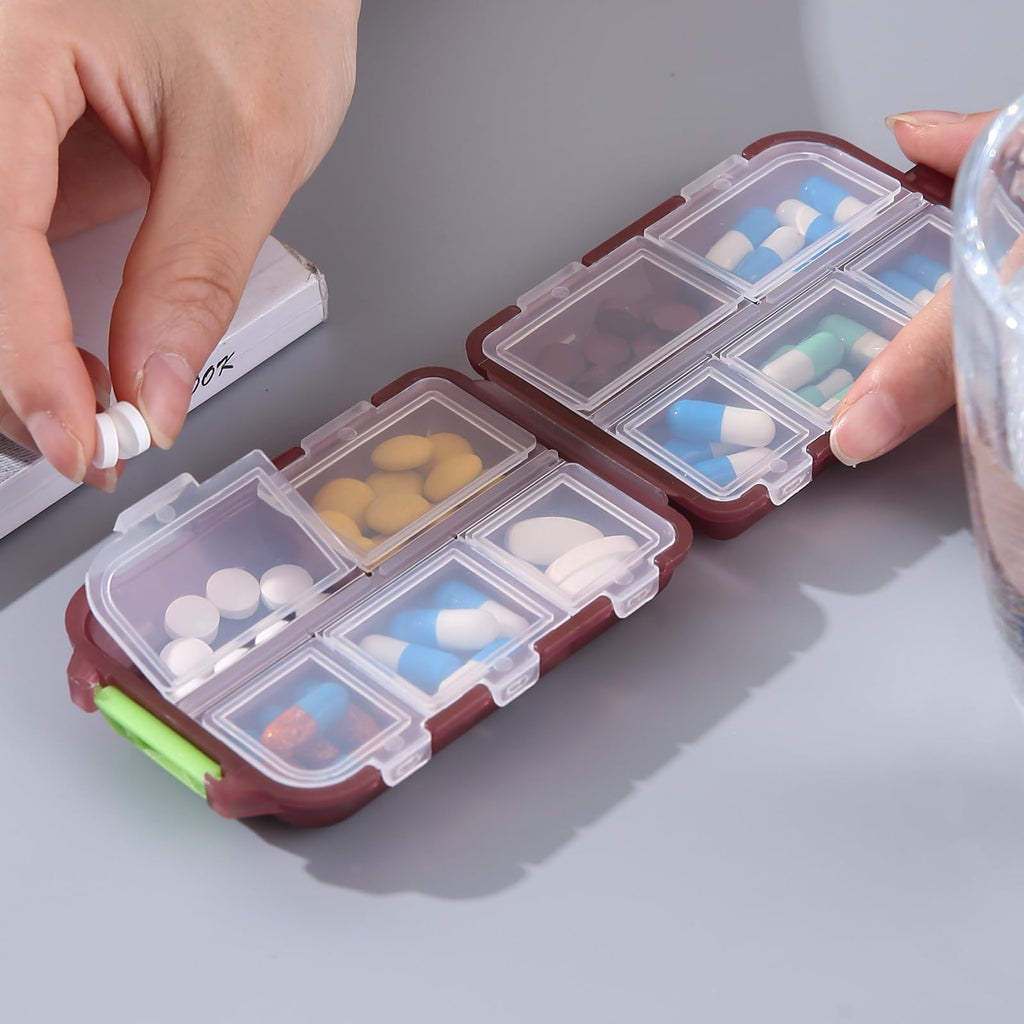 1Pack Travel Pill Organizer - 10 Compartments Pill Case, Compact and Portable Pill Box, Perfect for On-The-Go Storage, Pill Holder for Purse Blue