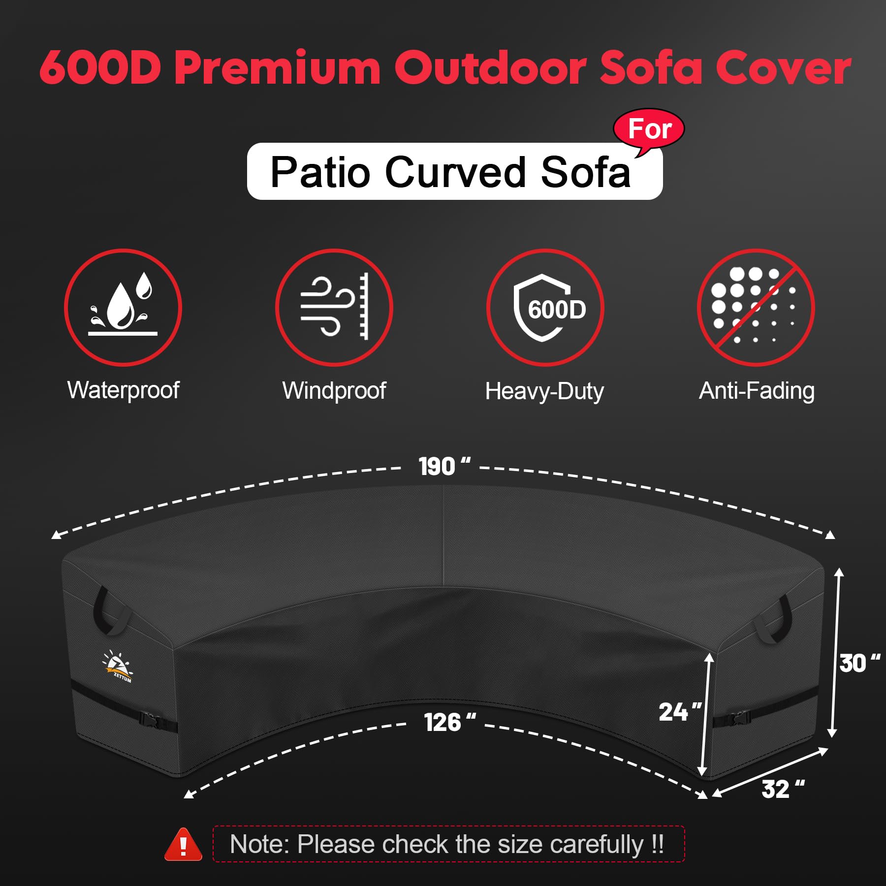 Zettum Outdoor L-Shaped Sectional Cover - 600D Patio Sectional Sofa Cover, Waterproof Patio Furniture Covers for 4-Seater Outdoor Sectional Sofa and Couch, Left Facing, 58x85 Inch Wide