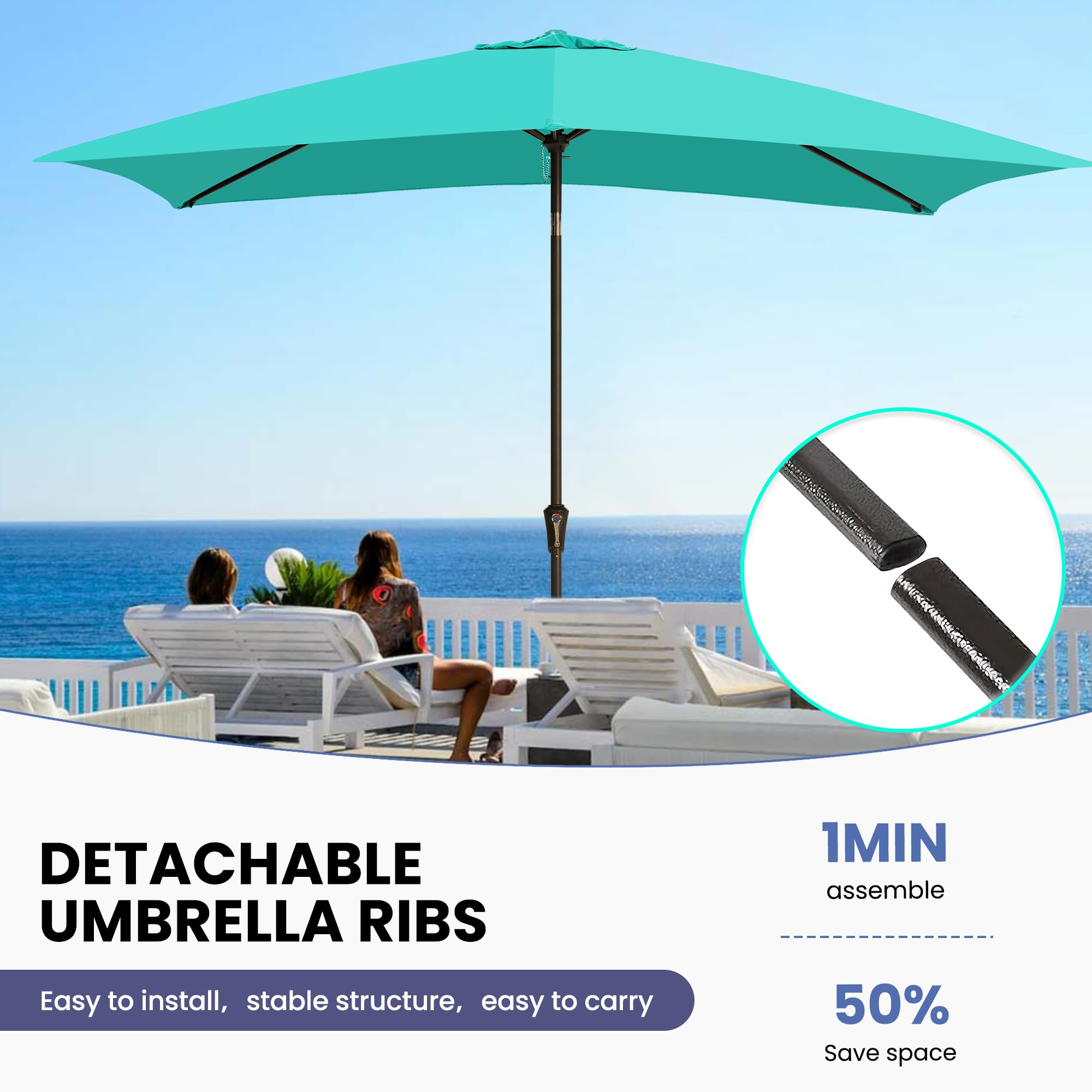 Ayge 6.5x10FT Rectangular Patio Umbrella Outdoor Table Umbrella w/Push Button Tilt & Crank Rectangle Market Umbrella UV Protection for Garden,Deck,Lawn,Yard & Pool,Beige