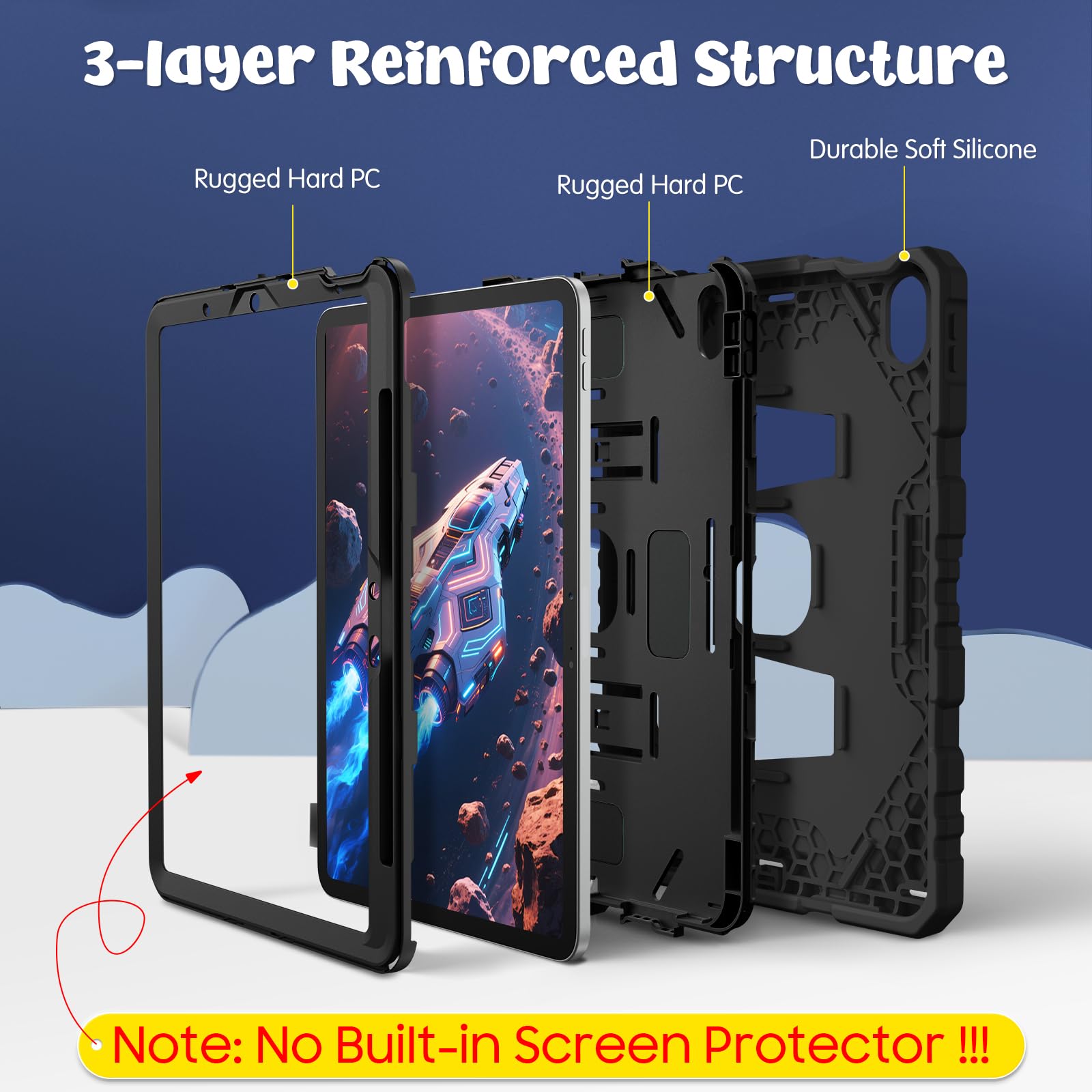 Fintie Case for iPad Air 11-inch M4/M3/M2 (2026/2025/2024), iPad Air 5th / 4th Generation (2022/2020) 10.9 Inch, Fully-Body Rugged Heavy Duty Shockproof Case with Kickstand for Kids, Black