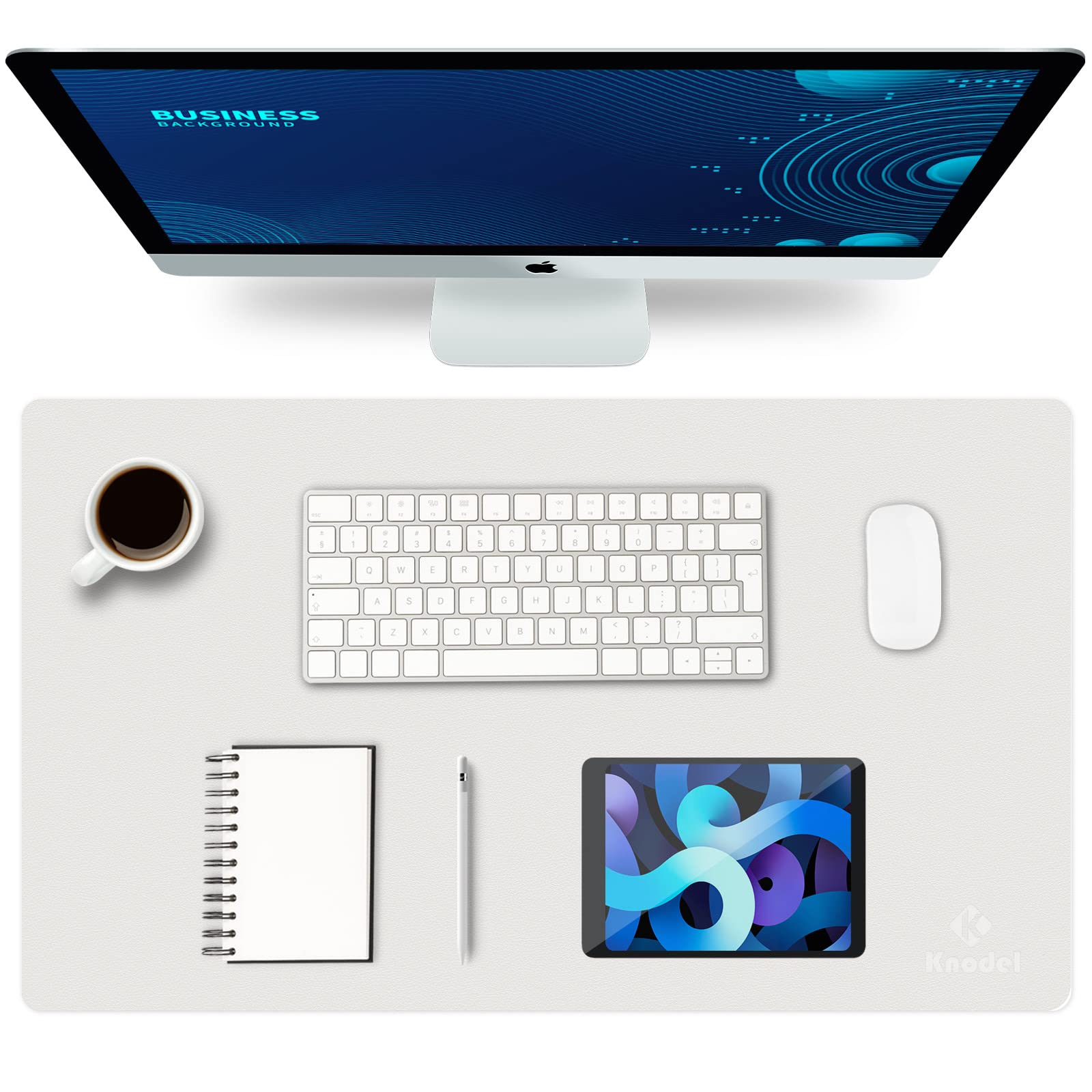 K KNODEL Small Office Leather Desk Mat, Mouse and Keyboard Pad, Computer and Laptop Mat, Desktop Protector and Cover, Writing Pad and Blotter (23.6"x13.8", Black)