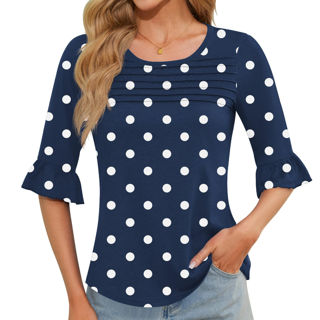 Blingfit Womens Tops 3/4 Length Sleeve Dressy Casual Shirts Bell Sleeve Front Pleated Fasion Trendy Summer Blouses 2026