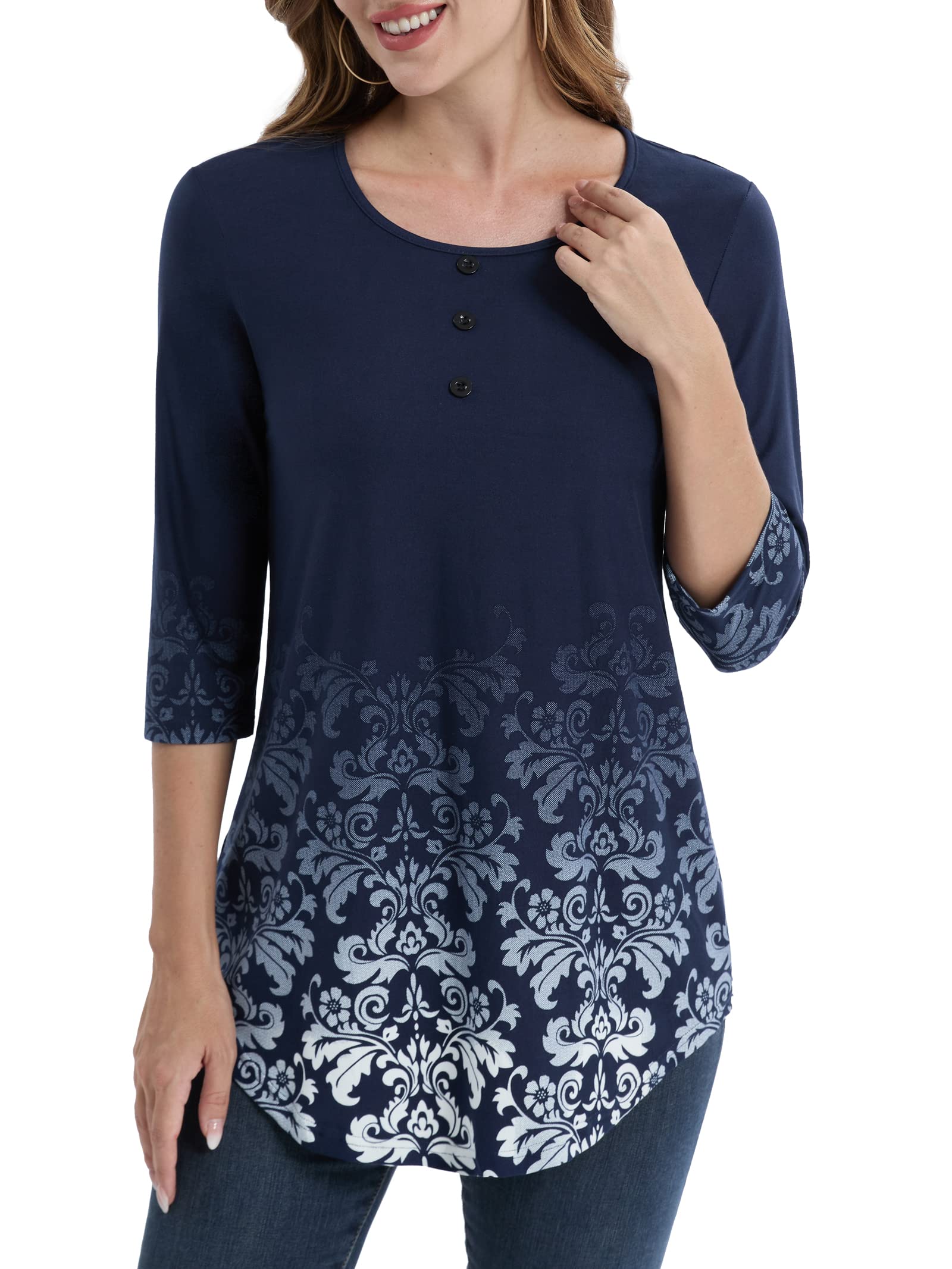 BAISHENGGT Womens Tops 3/4 Sleeve Round Neck Casual Tunic Tops Fall Fashion 2025 Dressy Casual Blouses