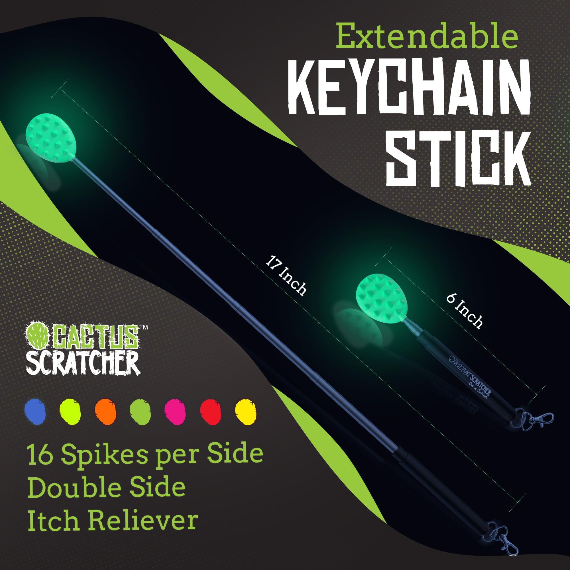 Cactus Scratcher Extendable Big Stick Back Scratcher - Extends 29" Long Double Sided Retractable Scratching Tool for Hand, Neck, Head, and Body - Universal Gift for Family, Pets, and Friends, Glow