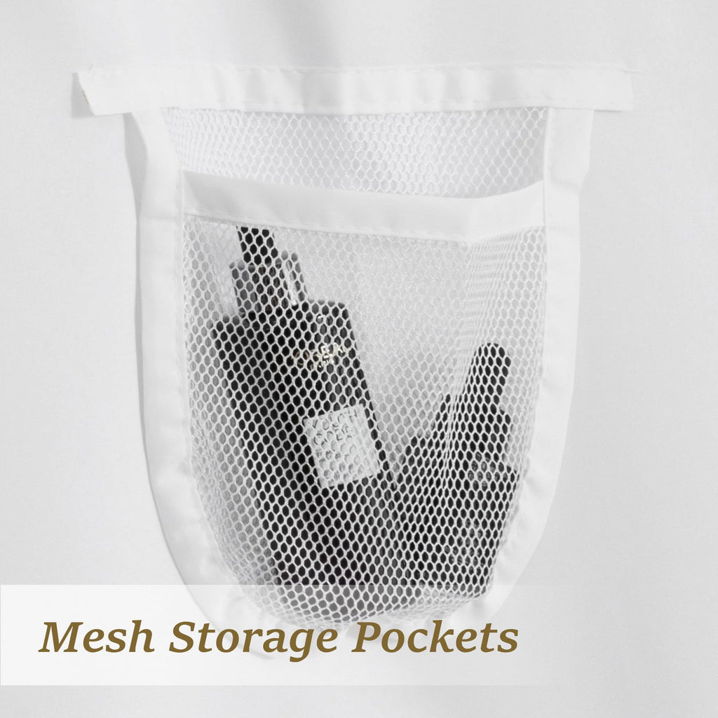 N&Y HOME Waterproof Fabric Shower Curtain or Liner with 9 Mesh Pockets - Black, 71x72 Inches