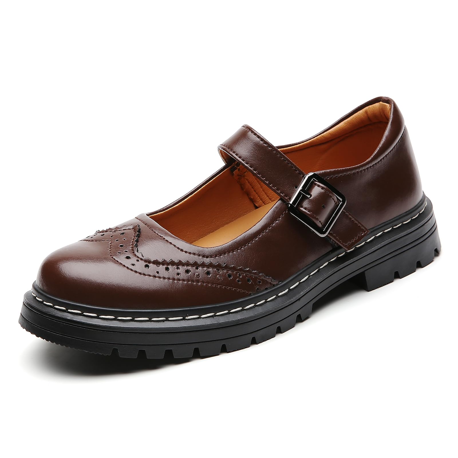 Mary Jane Shoes Women Platform Non-Slip Classics Round Toe Ankle Strap Comfort Casual Oxford Dress Work Mary Jane Flat Shoes