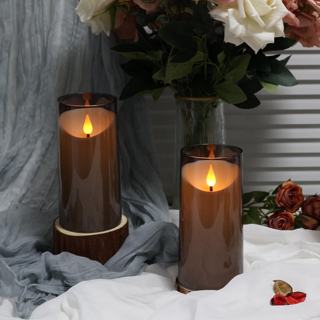 NURADA Flameless Candles with Remote Timer: 3D Wick Battery Operated Led Pillar Acrylic Fake Candle Set for Home Decoration Romantic Ambiance - Gold 2 Pack