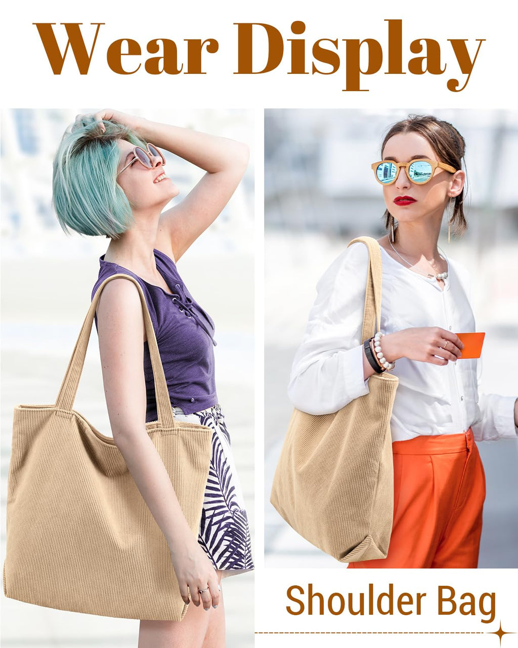 Iioscre Corduroy Tote Bag for Women,Hobo HandBags with Zipper,Large Capacity Casual Shoulder Handbags with Inner Pockets