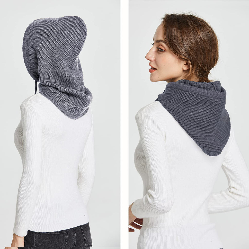Facecozy Winter Hats for Women, Hooded Scarf Hat for Women Balaclava Knit Beanie Skull Cap Beanie Hat Men Neck Gaiters