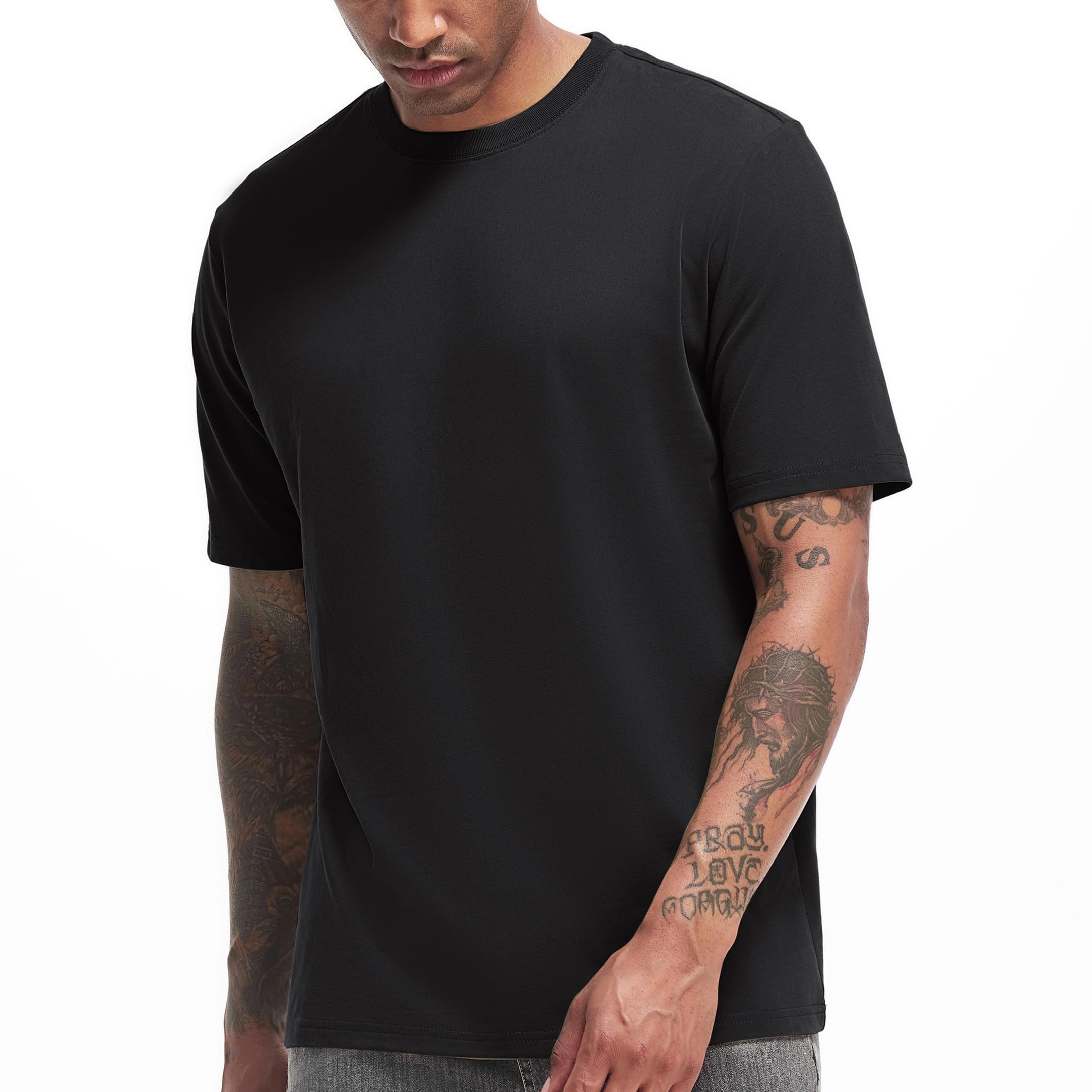 VEIISAR Men's Heavy Weight Crew Neck T-Shirt Mens Premium Cotton Tee - Pre Shrunk S-3XL