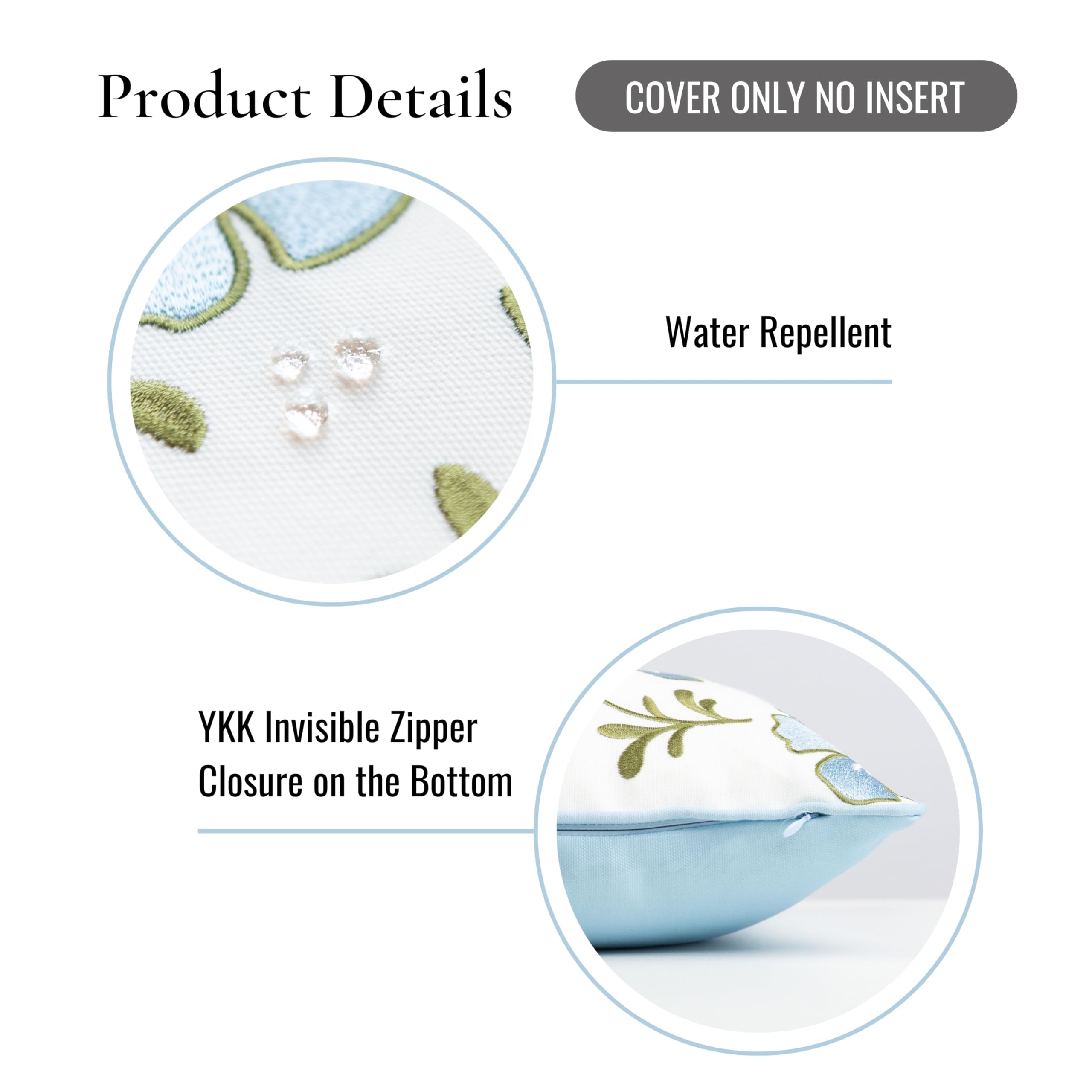 Hofdeco Premium Coastal Patio Indoor Outdoor Lumbar Pillow Cover Only, 12"x20" Water Repellent for Backyard, Couch, Baby Blue Green Floral with Piping