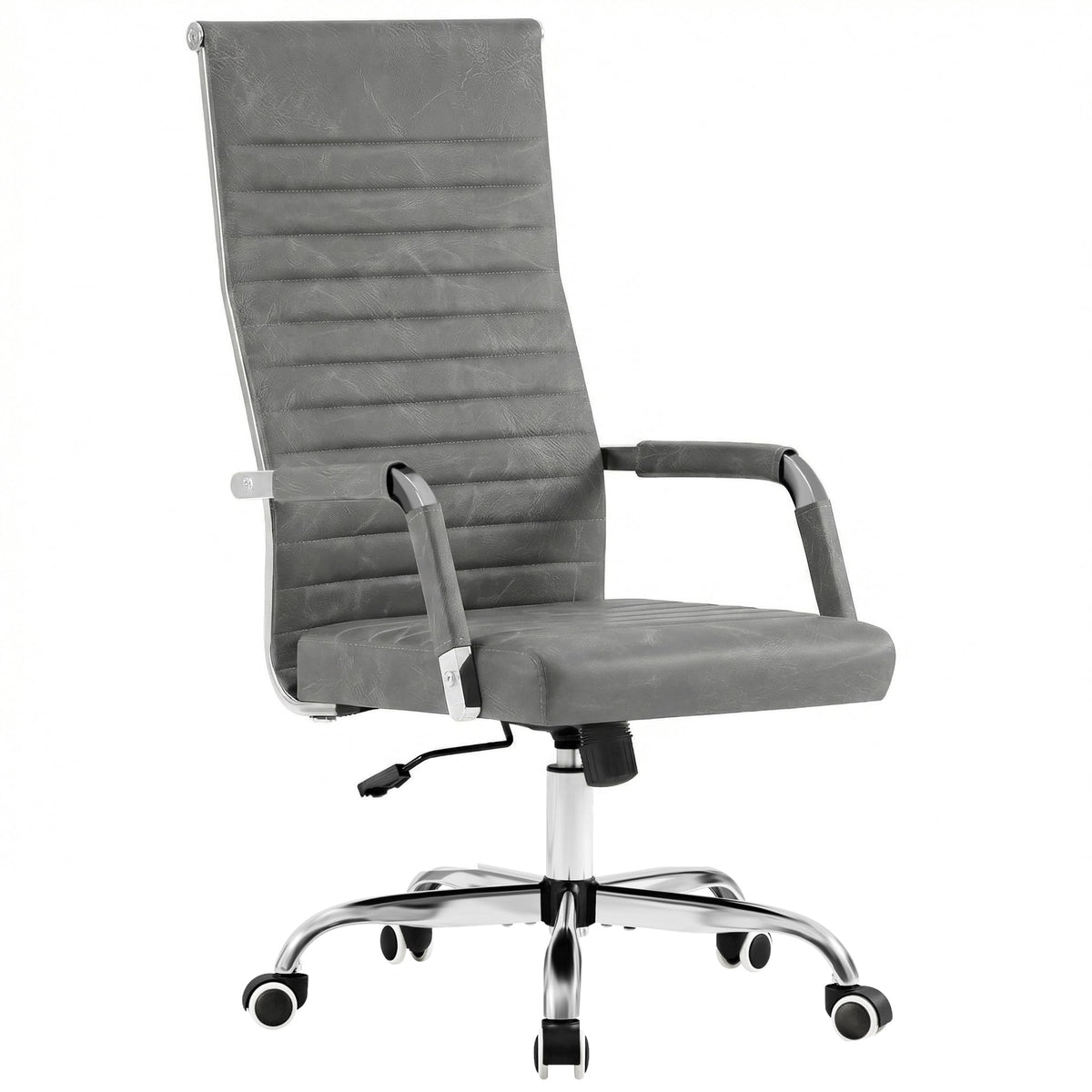 Furmax Ribbed Office Chair High Back PU Leather Executive Conference Chair Adjustable Swivel Chair with Arms (Bicolor Retro Brown)