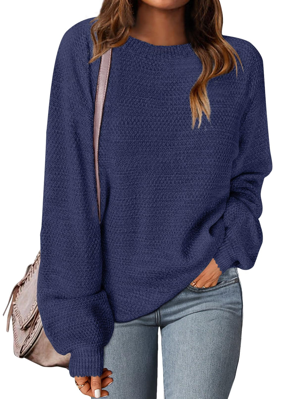MEROKEETY Sweaters for Women Fall Winter 2026 Oversized Pullover Spring Crew Neck Long Sleeve Heathered Knit Tops