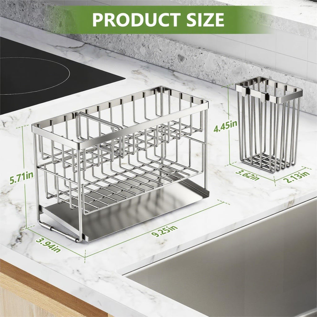 Cisily 2-Tier Kitchen Sink Caddy Organzier Rack with Dish Brush Sponge Holder | Kitchen Sink Countertop Organization Storage,Home Decor Accessories Essentials Stainless Steel