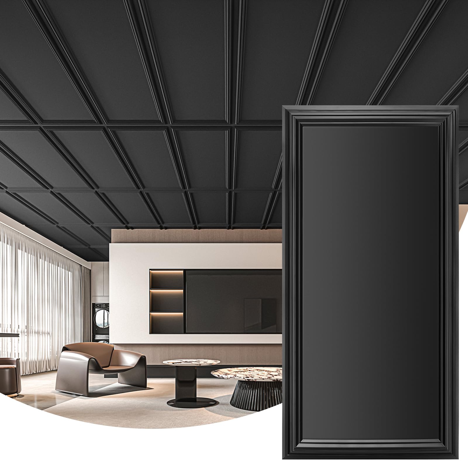 Art3d Drop Ceiling Tiles 24x24in. (12-Pack, 48 Sq.ft), Wainscoting Panels Glue Up 2ft x 2ft for Interior Décor in Living Room, Bedroom & Office, Star Black