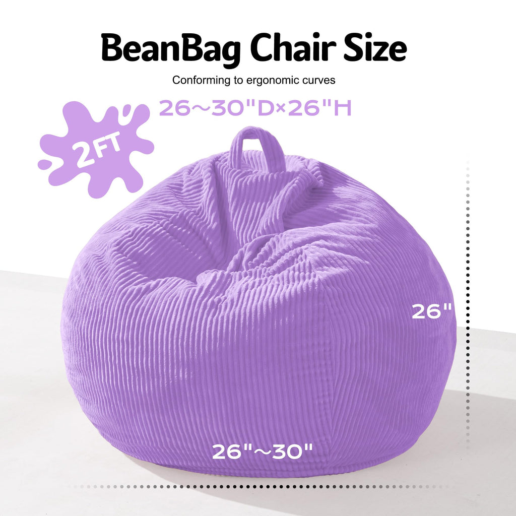 Homguava Bean Bag Chair,Teardrop Bean Bags Small Beanbag Chair with Memory Foam Filled and Ultra Soft Corduroy Cover for Living Room, Bedroom (Black 2FT)