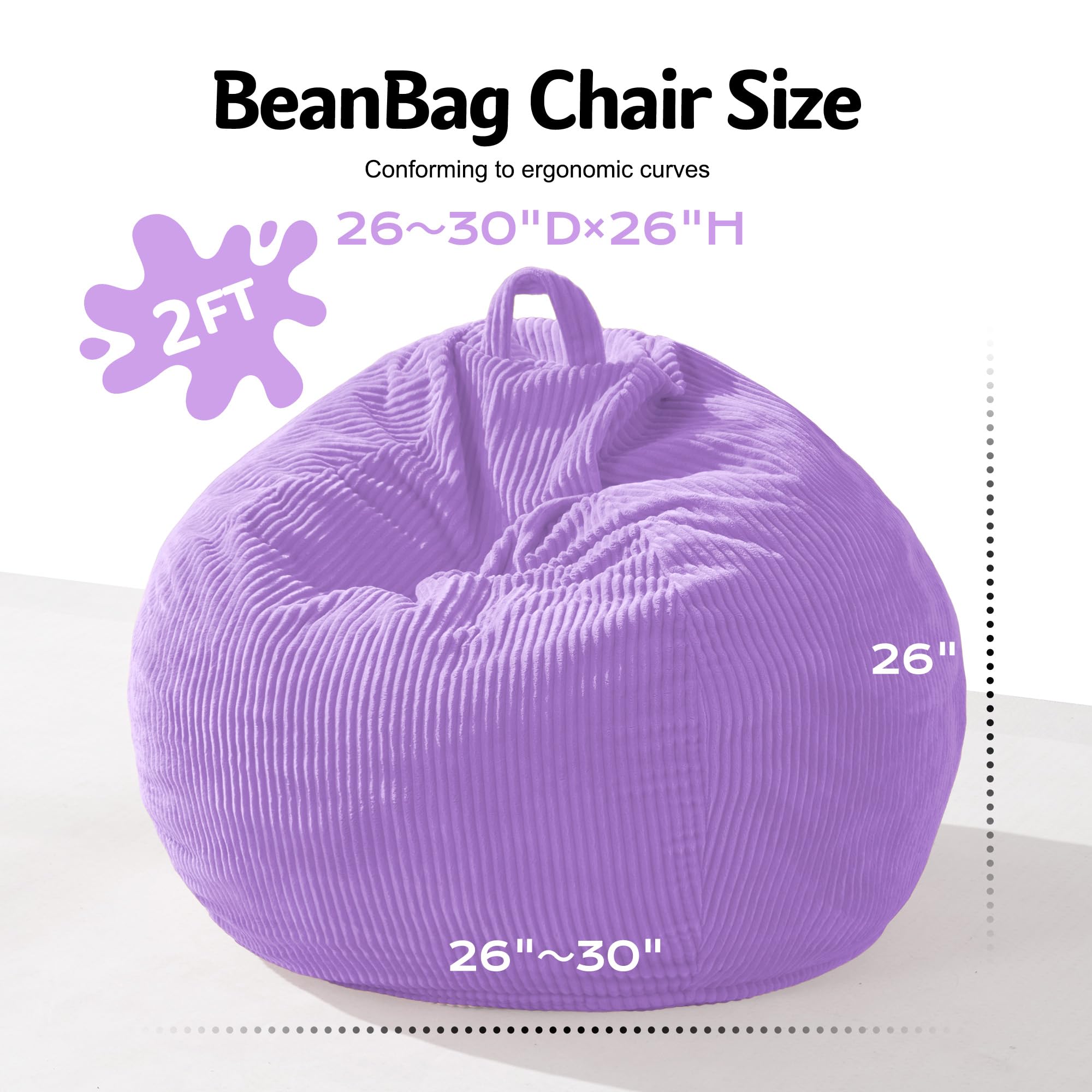 Homguava Bean Bag Chair,Teardrop Bean Bags Small Beanbag Chair with Memory Foam Filled and Ultra Soft Corduroy Cover for Living Room, Bedroom (Black 2FT)