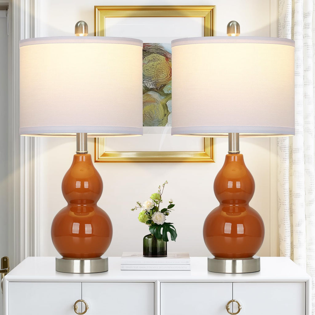 Rinweey Double Gourd Ceramic Table Lamps Set of 2, Modern Blue Bedside Lamps for Night Stand, Contemporary Nightstand Lamps for Bedroom Living Room (Bulb Included)