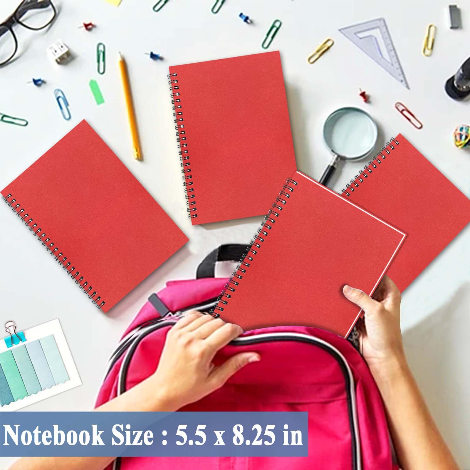 4Pack Small Spiral Notebook A5, 8.25x5.5” 120 Lined Pages Black & Red Wide Ruled Spiral Journal Bulk Blank Kraft Cover Spiral Bound Notebook & Writing Pads for Home Office Meeting Work Note Taking