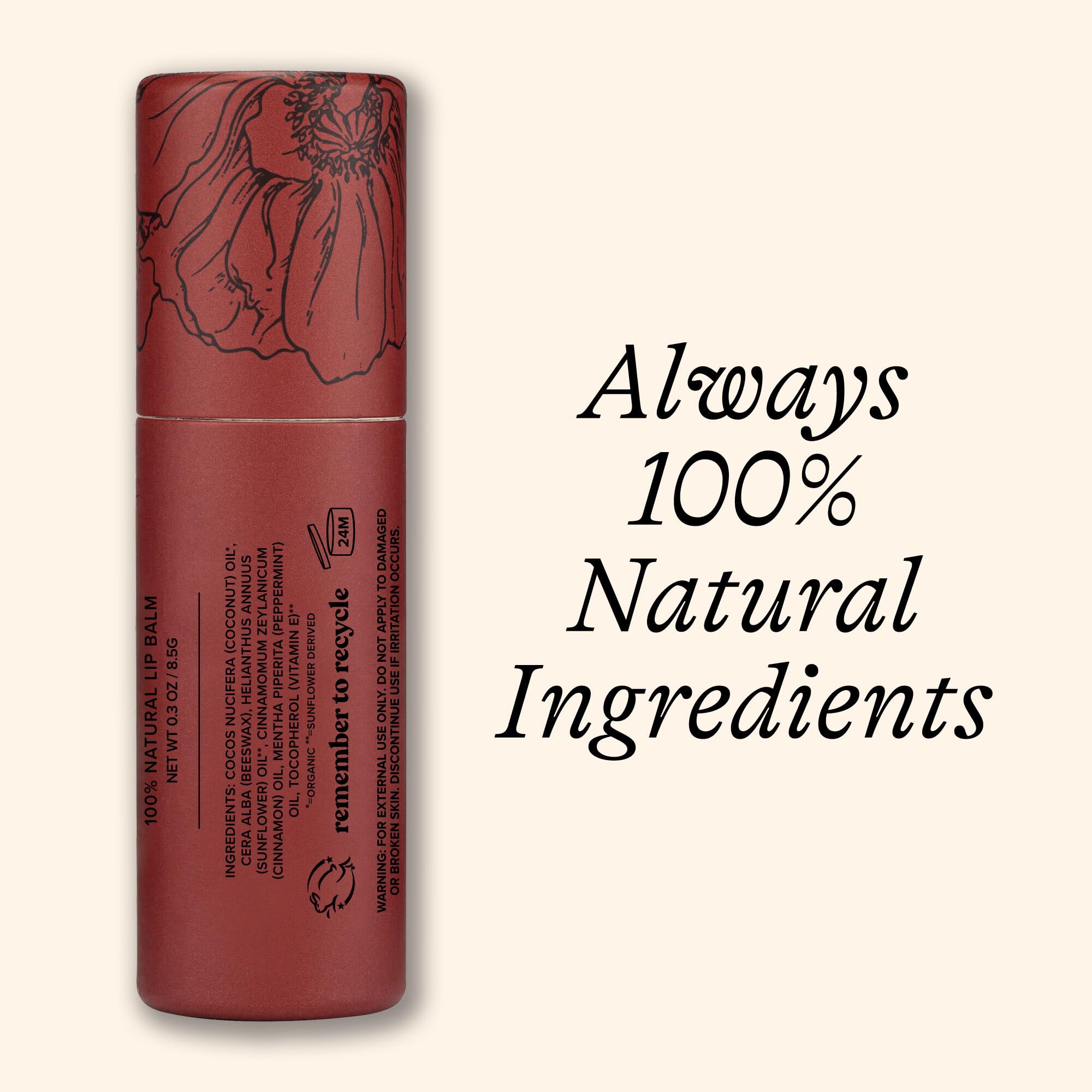 Poppy & Pout Blood Orange Mint Jumbo Lip Balm | All Natural Lip Balms & Moisturizers | Hydrates with Beeswax, Vitamin E, Organic Coconut Oil | Cruelty-Free | Lip Balm in Recyclable Cardboard Tube