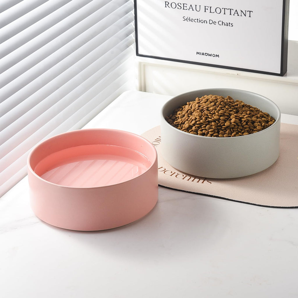 6'' Ceramic Raised Dog Bowl - 30Oz Dog Food & Water Bowl with Elevated Non-Slip Bamboo Stand, Dishwasher & Microwave Safe, Anti Vomiting Heavy Duty Pet Bowl for Small and Medium Dogs, Black