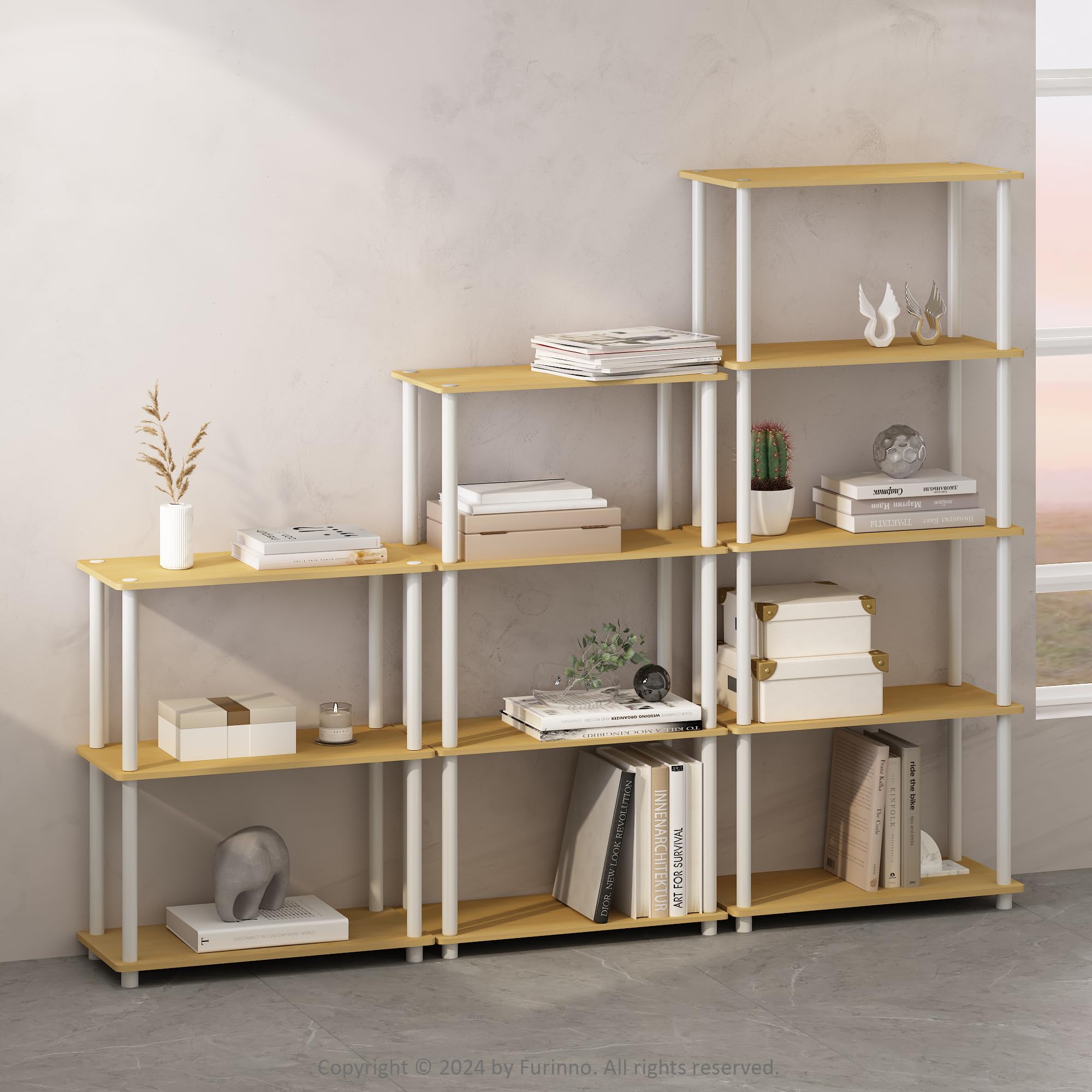 Furinno Turn-N-Tube Book Shelf, 4-Tier Bookshelf, Bookcase with Multipurpose Compact Display Rack, 11.6 x 23.6 x 43.2, for Living Room, Bedroom, Home Office, Americano/Black