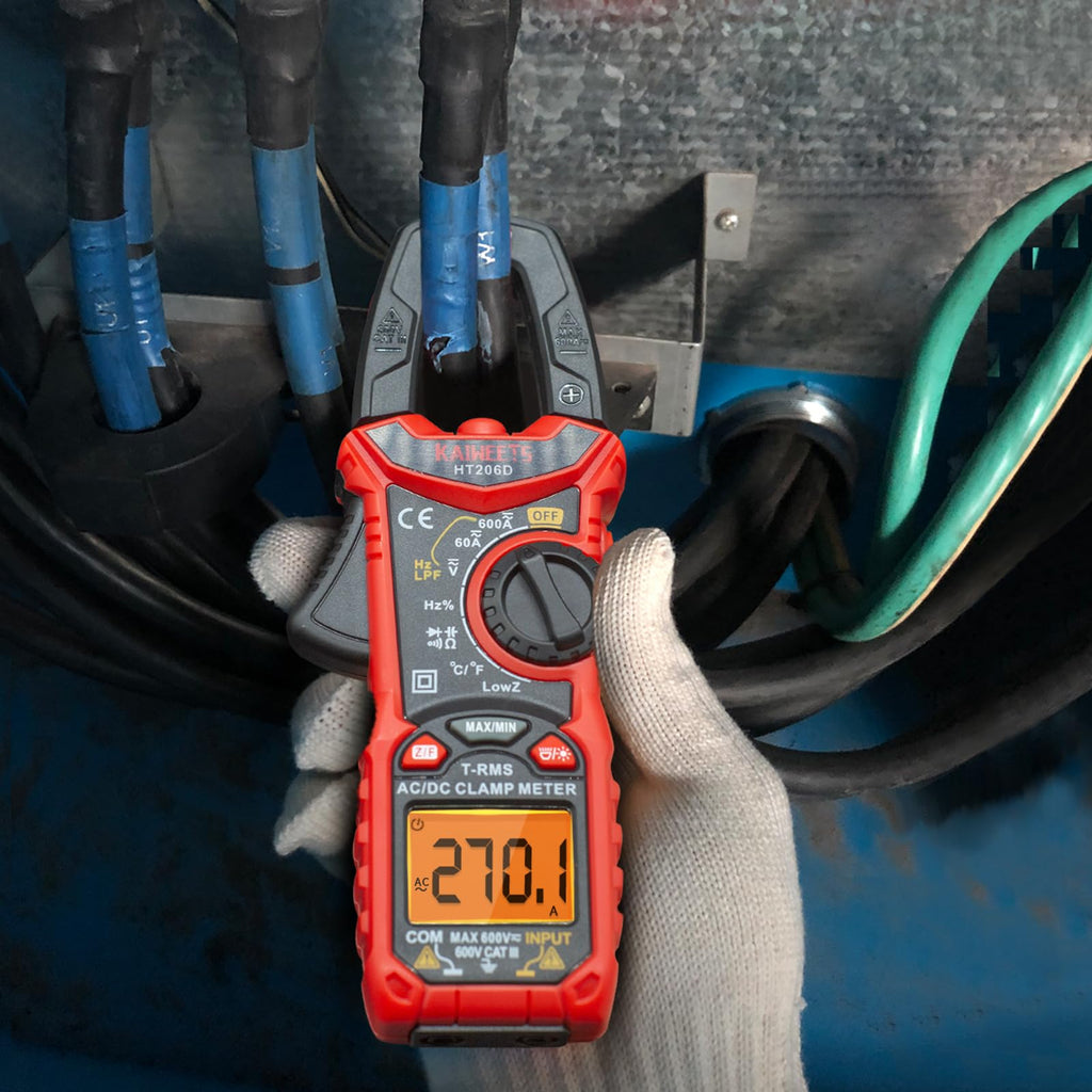 KAIWEETS Digital Clamp Meter Multimeter with D-Shaped Jaw for AC/DC Current & Voltage, Auto-ranging 4000 Counts Voltage Tester with Flashlight Backlight, Measuring Temperature Continuity Diode NCV