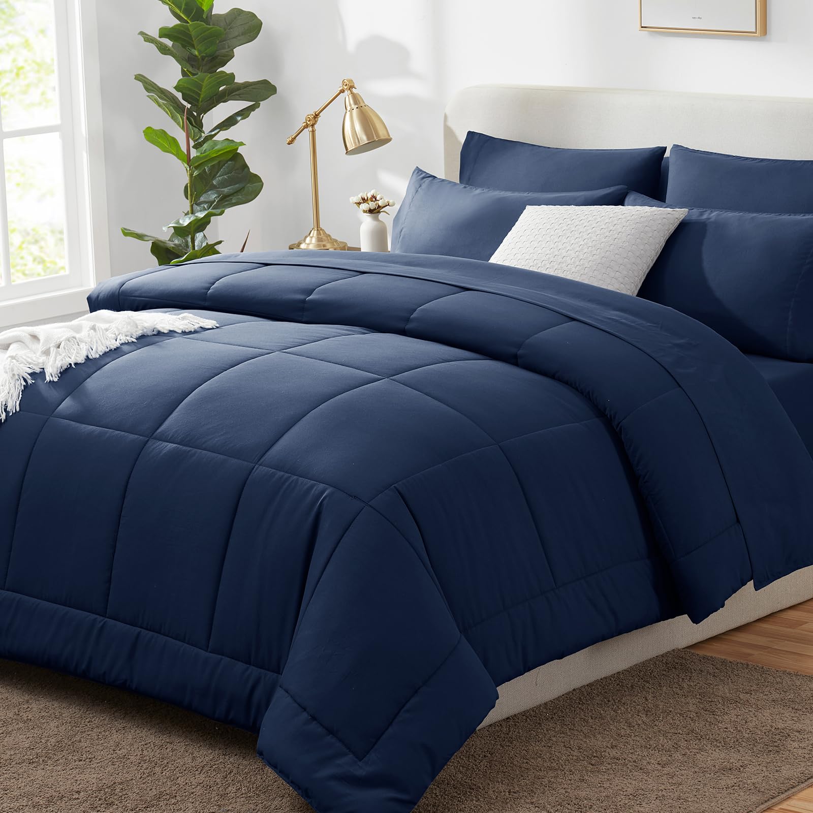 CozyLux Twin XL Comforter Set Baby Blue, 5 Pieces Twin Extra Long Bed in a Bag for College Dorm, All Season Bedding Set with Stitch Quilted Comforter, Flat Sheet, Fitted Sheet, Pillowcases