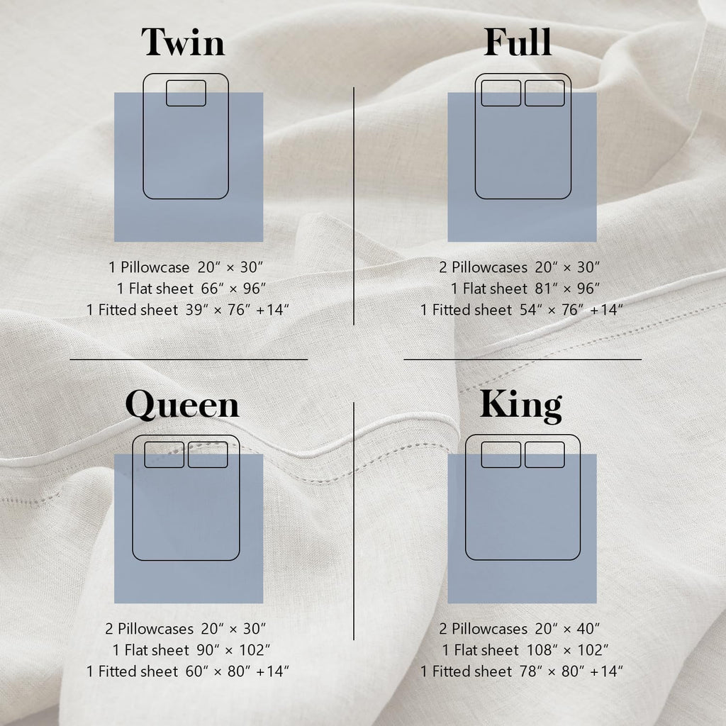 Simple&Opulence 100% Pure Linen Sheet Set Twin Size, Natural French Flax Solid Color 3 Pcs Washed Breathable, Farmhouse Bedding (1 Flat Sheet,1 Fitted Sheet,1 Pillowcase)-Embroidery Dark Grey