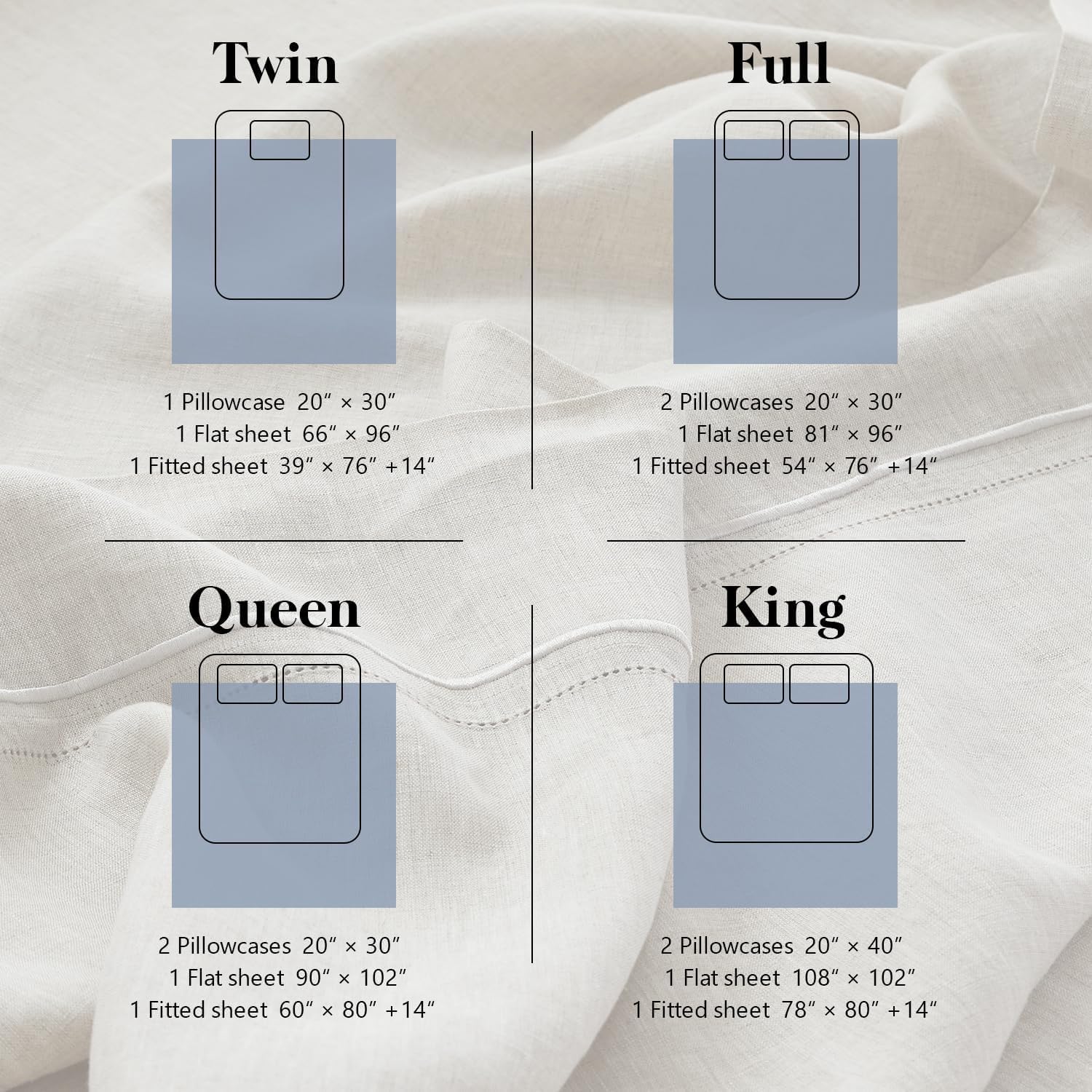 Simple&Opulence 100% Pure Linen Sheet Set Twin Size, Natural French Flax Solid Color 3 Pcs Washed Breathable, Farmhouse Bedding (1 Flat Sheet,1 Fitted Sheet,1 Pillowcase)-Embroidery Dark Grey