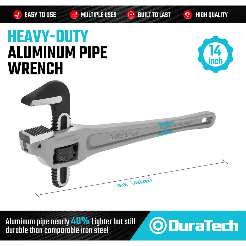 DURATECH 8-inch Heavy Duty Aluminum Straight Pipe Wrench, Adjustable Plumbing Wrench, Drop Forged, Exceed GGG standard