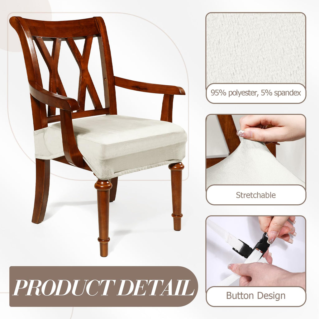 Havawish Large Dining Room Chair Seat Covers with Armrest Dining Chair Slip Covers Protectors(1 Pcs,Beige White)