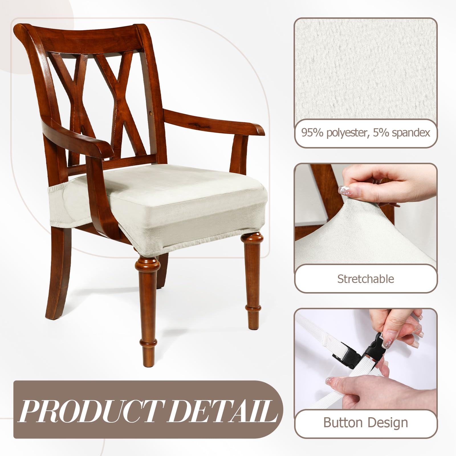 Havawish Large Dining Room Chair Seat Covers with Armrest Dining Chair Slip Covers Protectors(1 Pcs,Beige White)