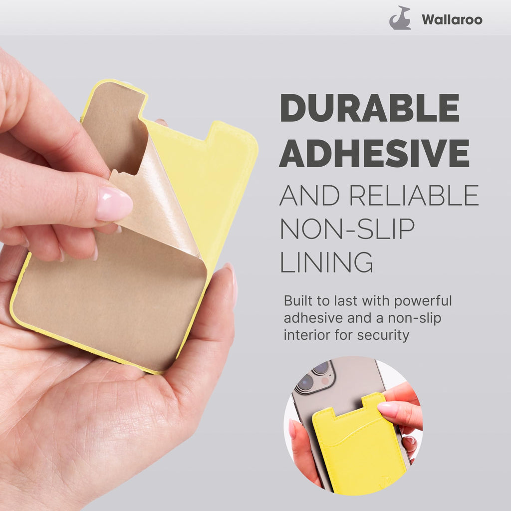 Wallaroo Premium Leather Cell Phone Wallet Stick On - Android and iPhone Wallet and Card Holder for Women and Men - Durable with Non-Slip Lining Secures Up to 3 Cards