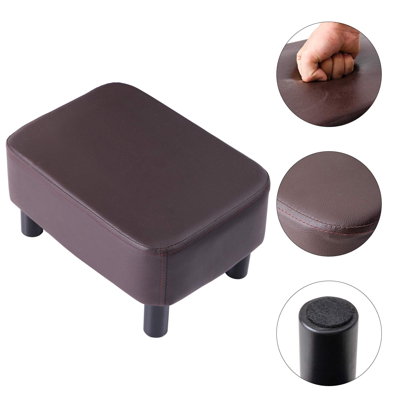 IBUYKE 16.54" Small Footstool, PU Faux Leather Step Stool, with Padded Seat Pine Wood Legs and Padded Rectangular Stool, for Bedroom, Black RF-BD210