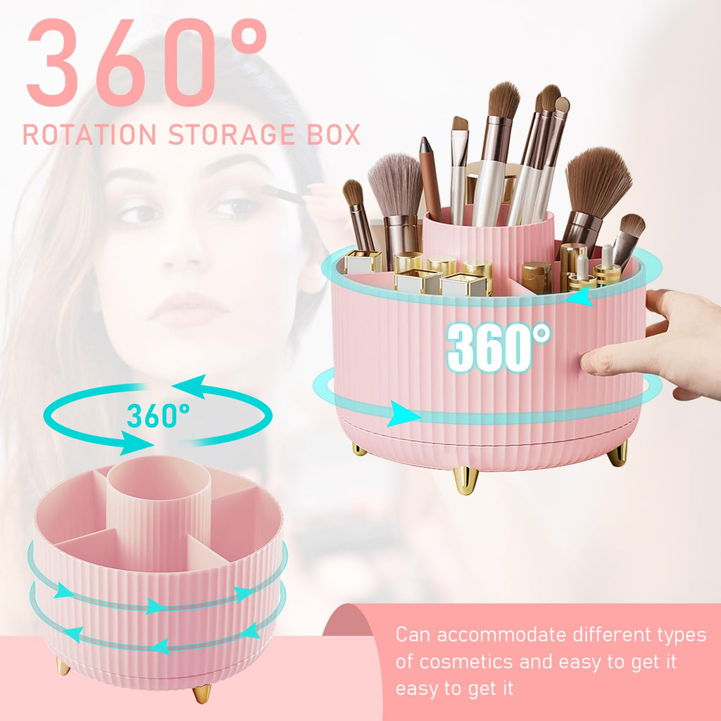 Makeup Brush Holder Organizer,360° Rotating Makeup Brush Organizer,5 Slot Make up Brushes Cup for Cosmetics, Nail Polish, Art Supply, Bathroom Vanity Desktop Organizer - Black