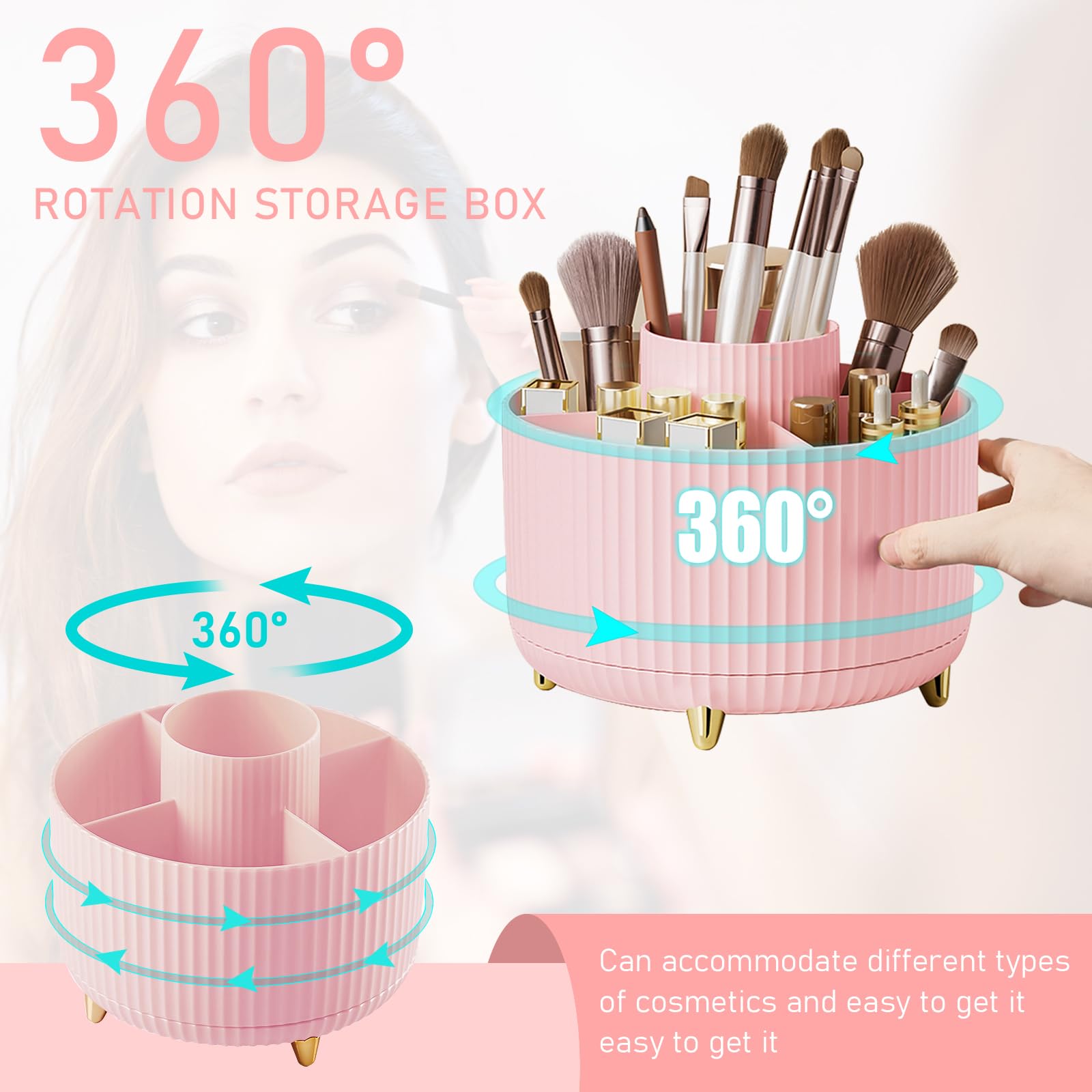 Makeup Brush Holder Organizer,360° Rotating Makeup Brush Organizer,5 Slot Make up Brushes Cup for Cosmetics, Nail Polish, Art Supply, Bathroom Vanity Desktop Organizer - Black