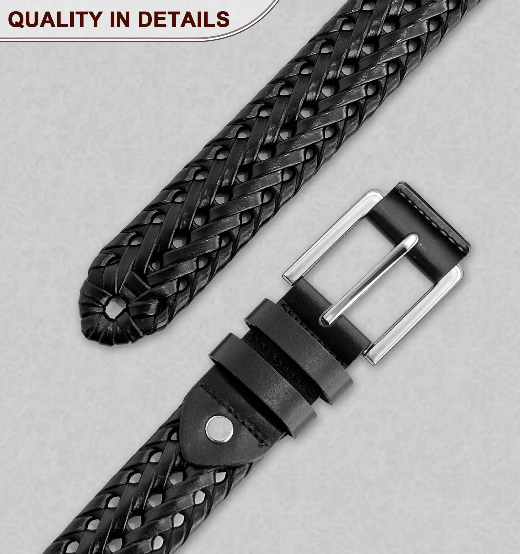 BULLIANT Mens Belts,Leather Woven Braided Belts for Gift Men Casual Jeans Golf