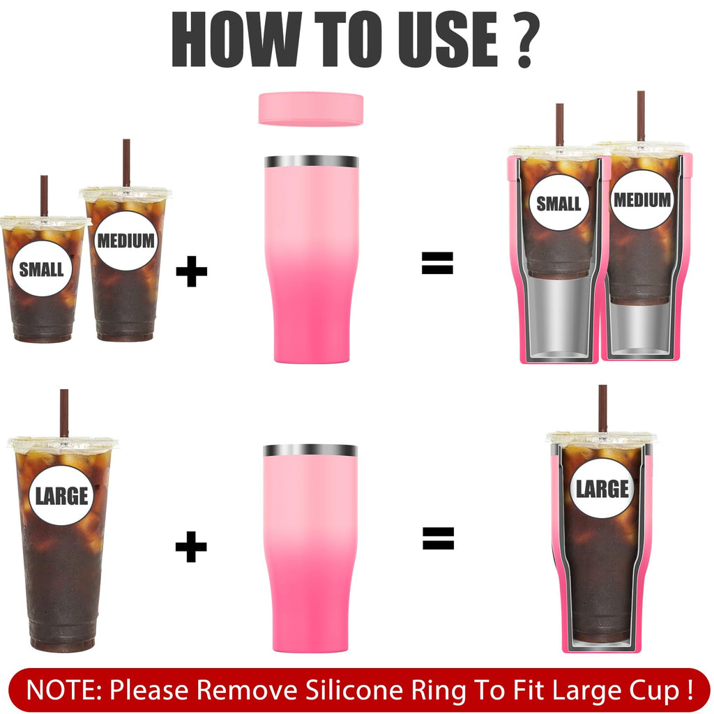 Universal Iced Coffee Sleeve - Upgraded Double Wall Reusable Stainless Steel Holder Sleeves Insulator for Cold Drinks Fits Starbucks Dunkin Donuts McDonalds Small Medium Large Cup (Aurora)
