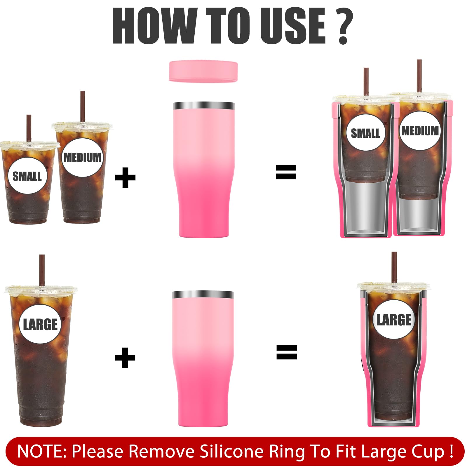 Universal Iced Coffee Sleeve - Upgraded Double Wall Reusable Stainless Steel Holder Sleeves Insulator for Cold Drinks Fits Starbucks Dunkin Donuts McDonalds Small Medium Large Cup (Aurora)