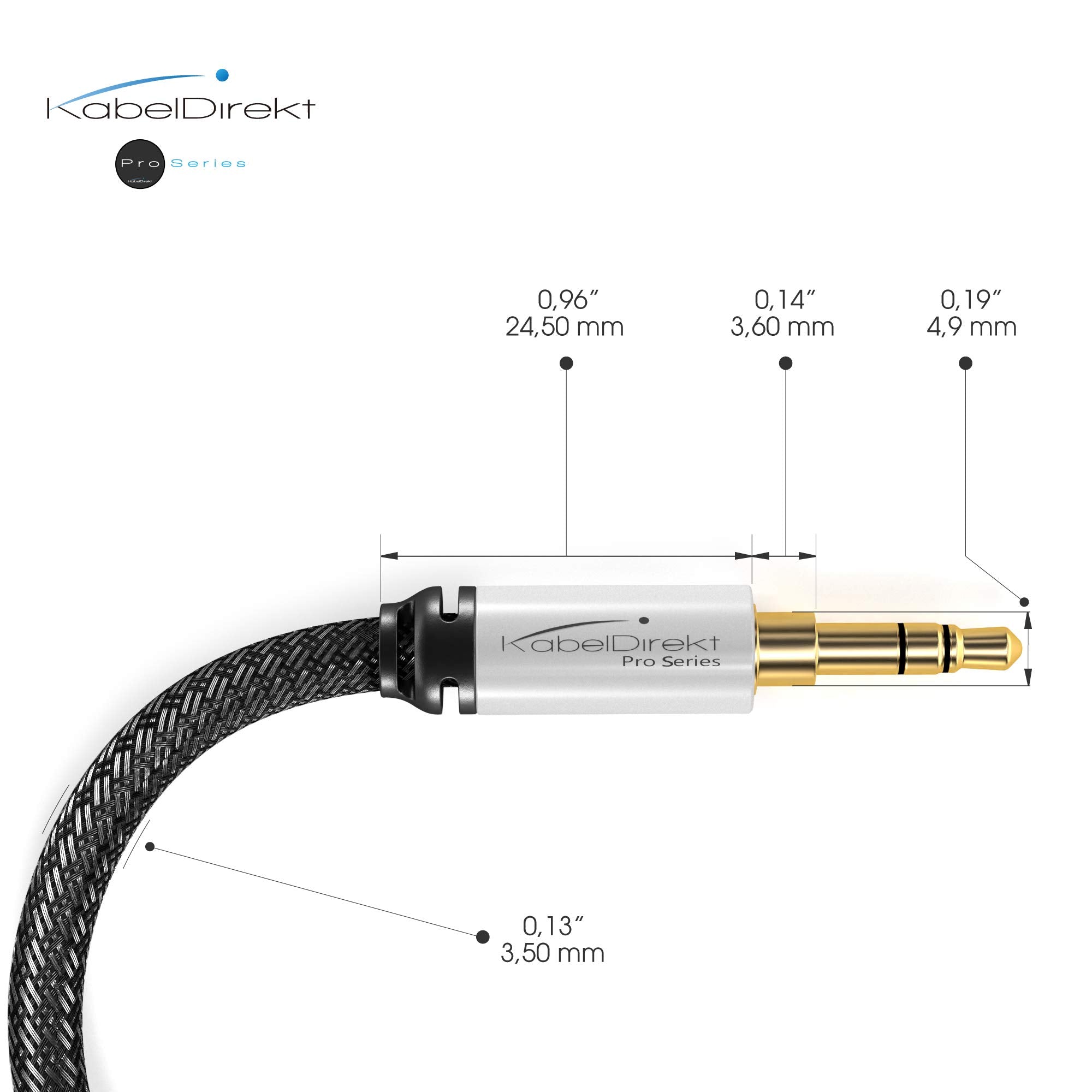 KabelDirekt – Aux Cable, Jack Cord & Audio 3.5mm Cable – 1ft – Available in 1.5-33ft – Suitable for Headphones – Mobile Phone – PC & Laptop Audio – Car – HiFi – Stereo, Black