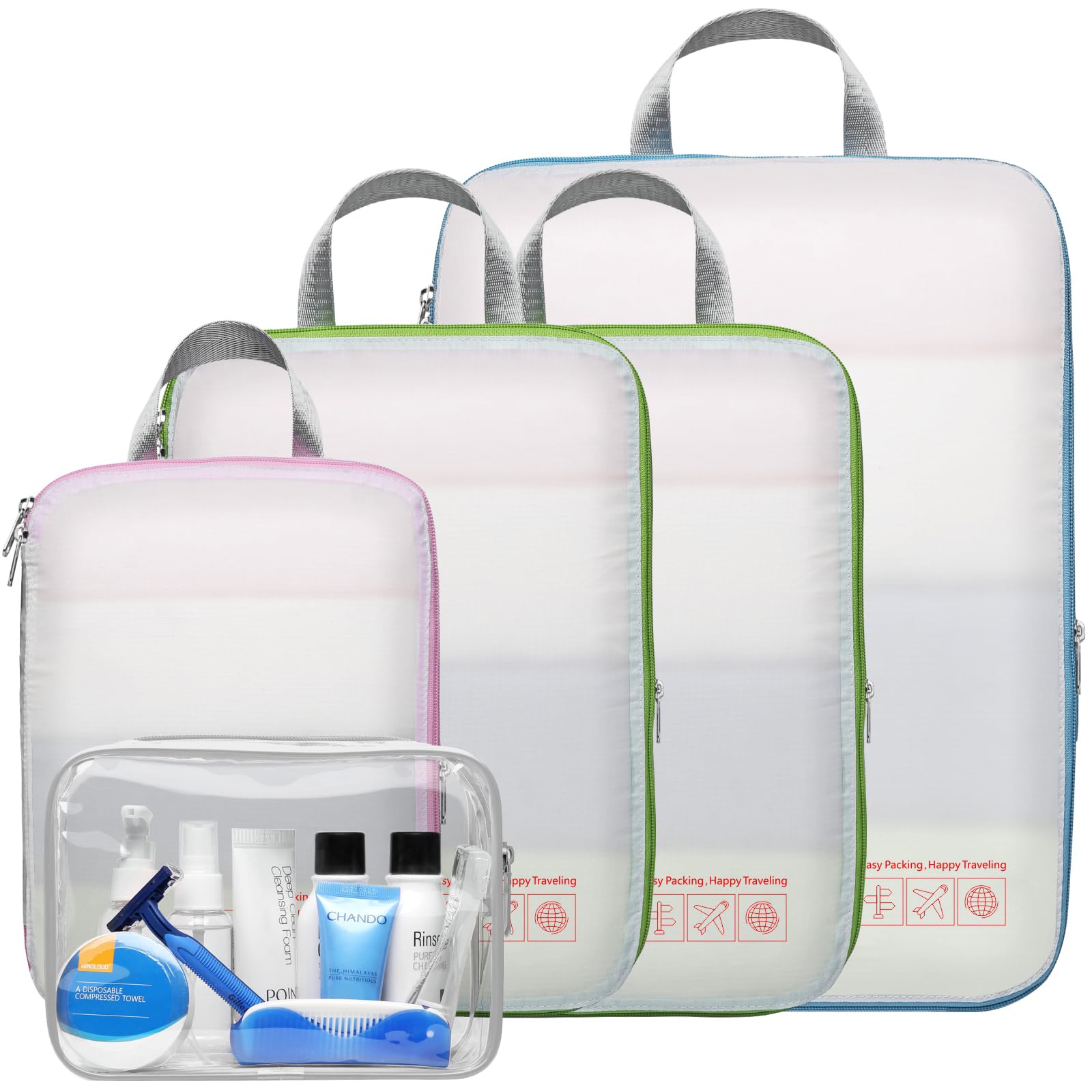 Cambond Compression Packing Cubes for Travel - Lightweight Expandable Travel Bags Luggage Organizers Travel Essentials Compression Cubes for Travel Space Saver for Carry on Suitcases Organizer